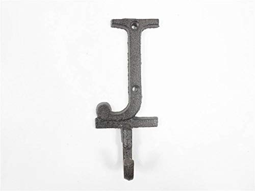 Hampton Nautical Cast Iron Letter J Wall Hook 6 Inch - Decorative Rustic Alphabet Hook for Coat, Key, Bag - Perfect for Entryway, Bedroom, Kitchen Organization