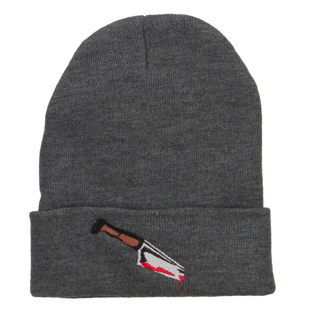 Bloody Knife Embroidered Long Beanie - Halloween Horror Skull Cap for Men & Women - Perfect for Cosplay, Horror Parties, and Winter Outdoor Activities