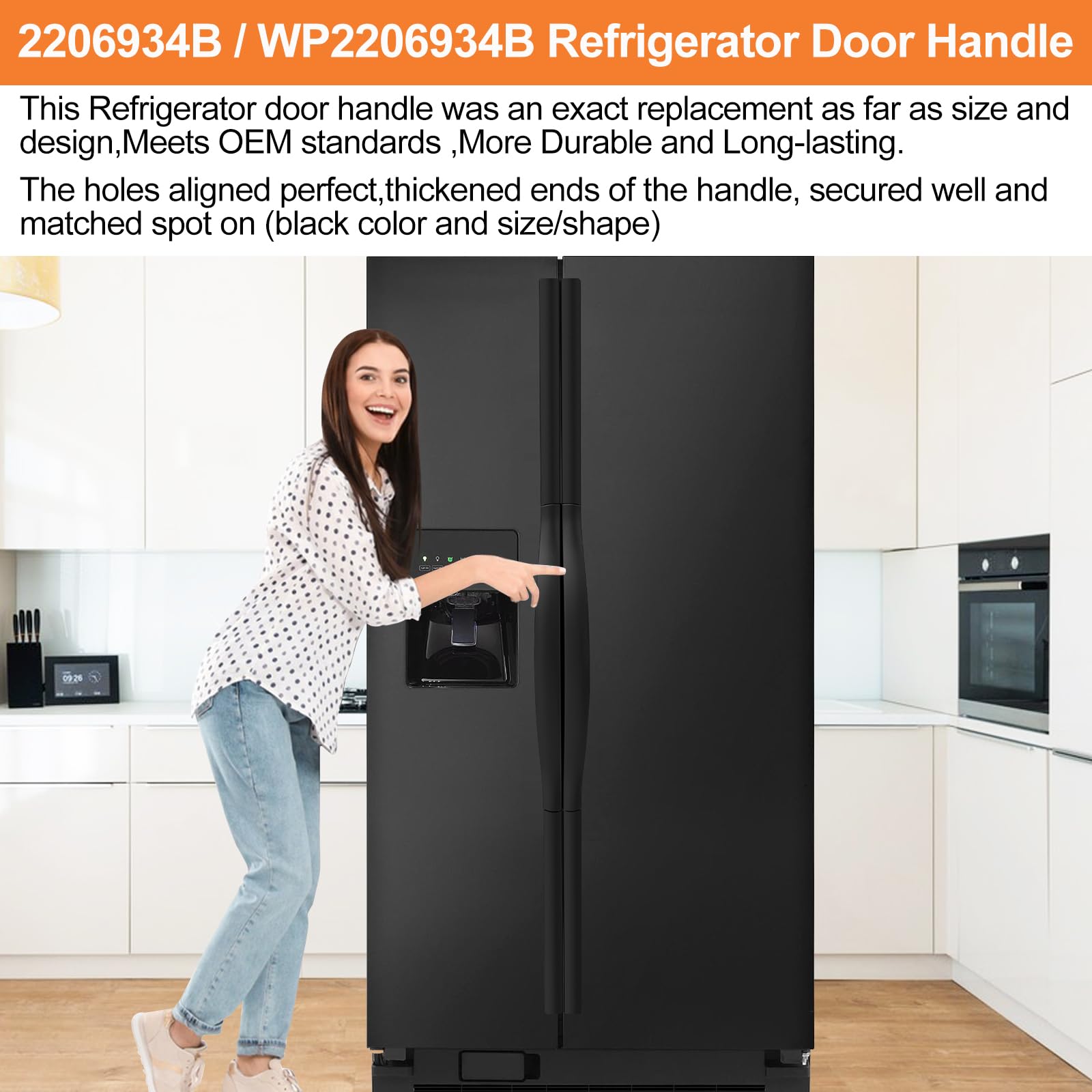 Upgraded WP2206934B Refrigerator Door Handle Replacement - Compatible with Whirlpool & Kenmore Refrigerators - Reinforced Black Fridge Handle (2206934B) - Perfect for Kitchen Appliance Repair and DIY Home Improvement
