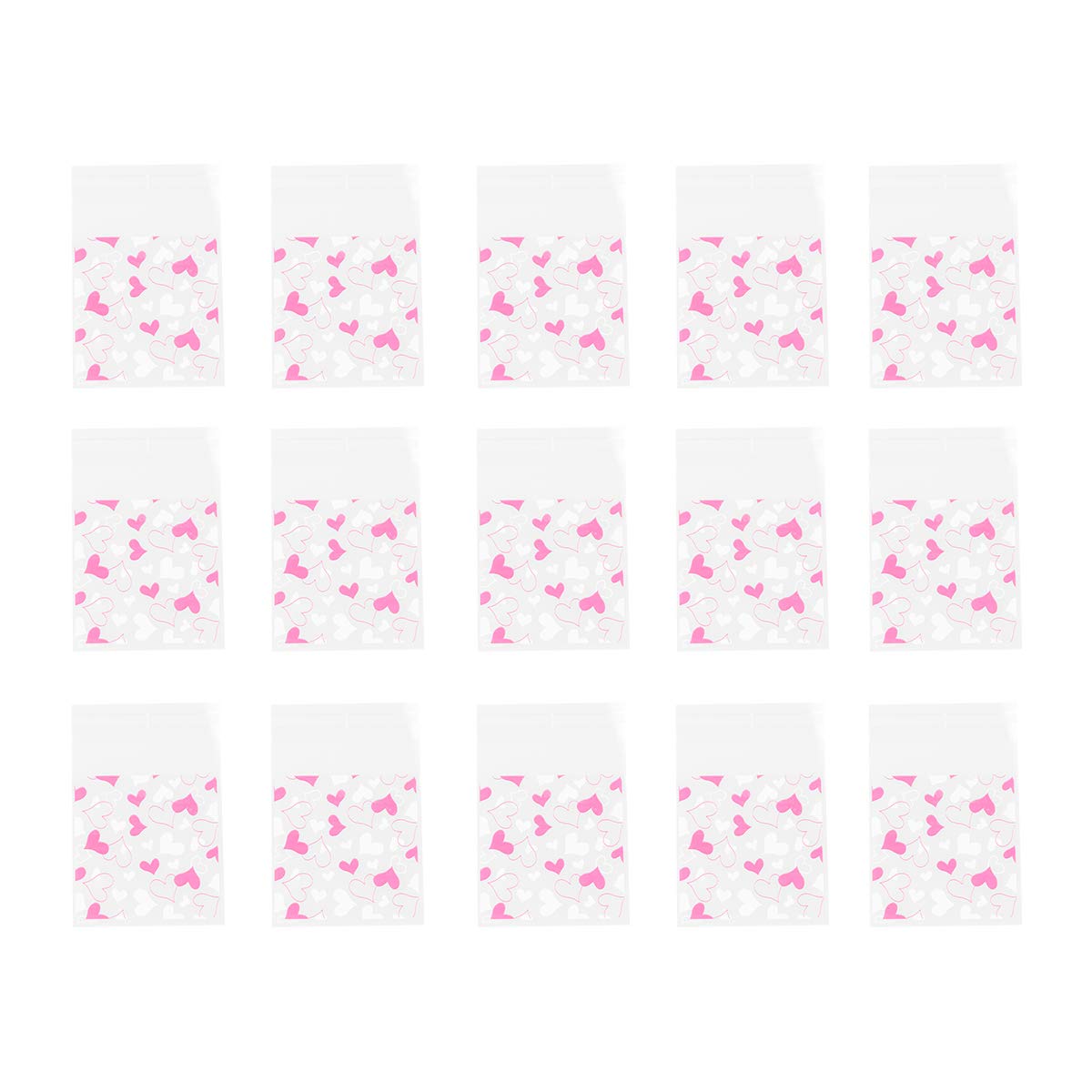100pcs Valentine's Day Heart Print Candy Bags - Clear Self-Adhesive Treat Bags for Cookies, Bakery, Snacks & Party Favors | Perfect for Gift Giving, Wedding Favors, Baby Showers & Holiday Treats