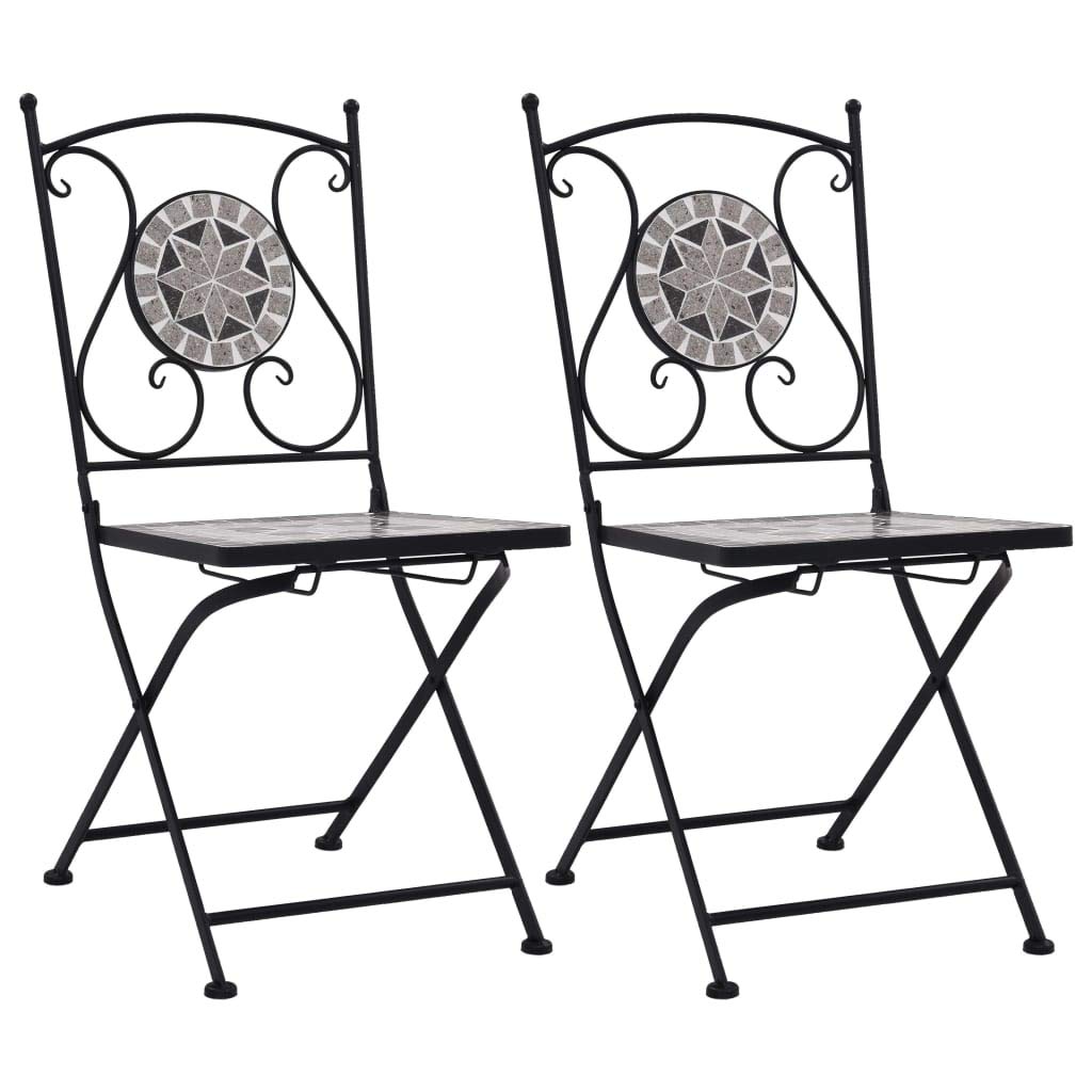 vidaXL 2-Piece Gray Mosaic Bistro Chairs Set - Vintage Indoor Outdoor Garden Cafe Side Chairs with Back - Perfect for Patio, Balcony, Restaurant & Coffee Shop Decor
