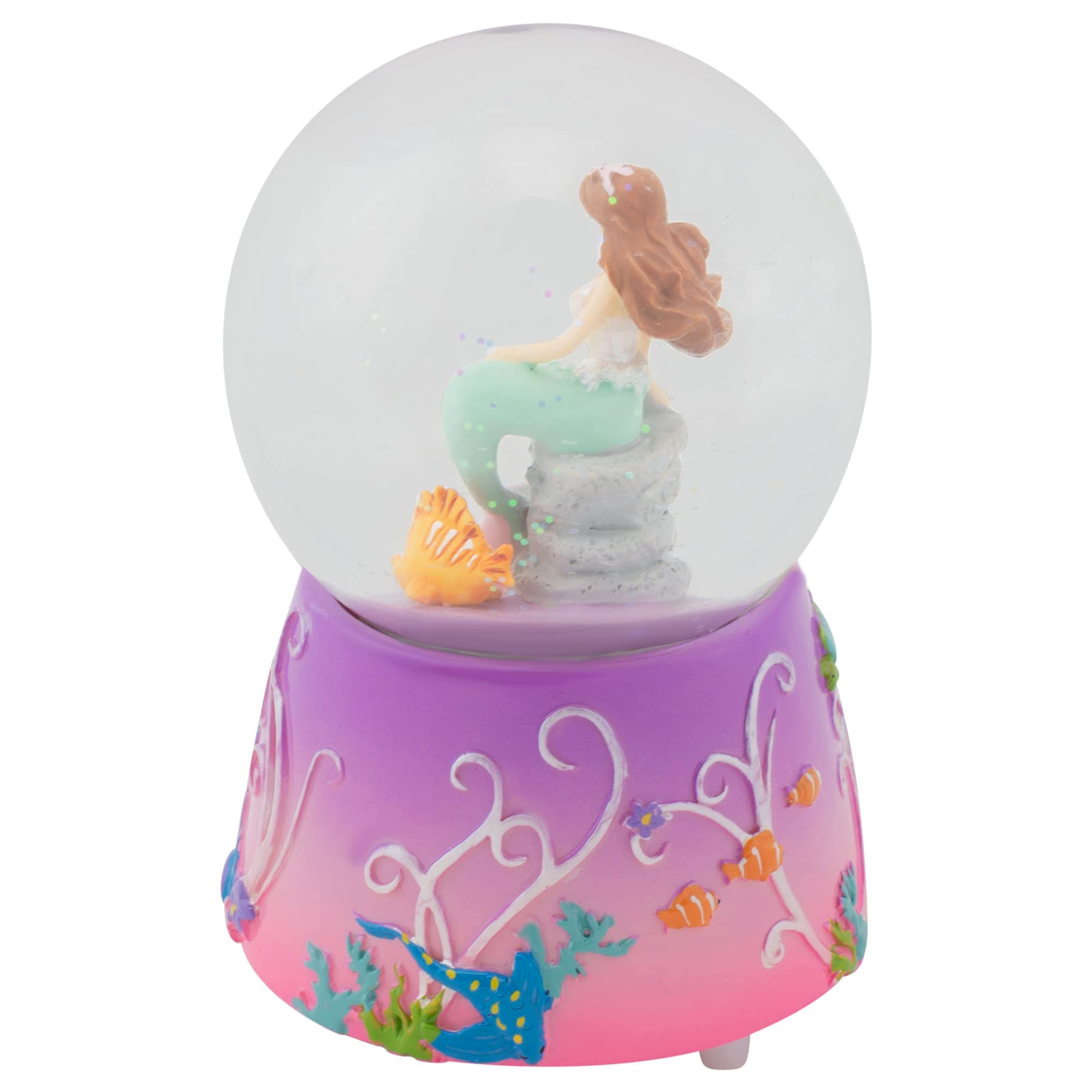 Elanze Designs Mermaid and Fish on Lilac Wind Up Musical 80MM Snow Globe - Glitter Water Tabletop Decor, Plays 