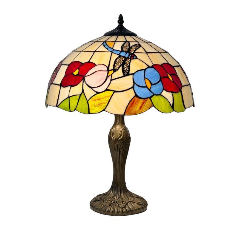 Elegant Floral Dragonfly Tiffany Table Lamp - Vintage Stained Glass Home Decor for Living Room, Bedroom, or Office Lighting