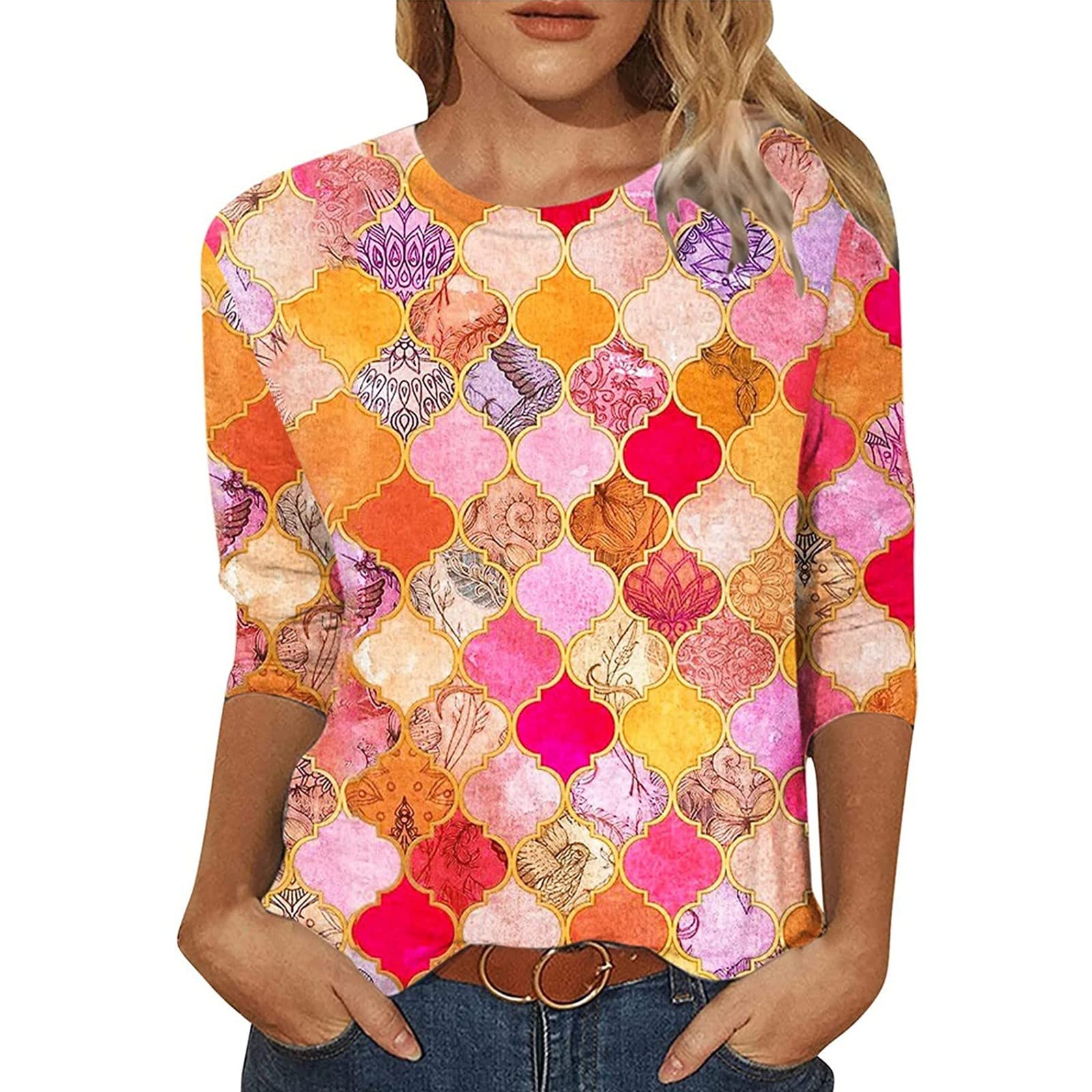 Women's Floral Print Crewneck T-Shirt - Casual Summer & Fall Tunic Top for Workout, Office & Everyday Wear | Soft Breathable Blouse for Women's Fashion