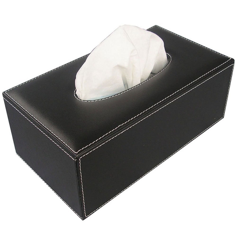 KINGFOM 5-Piece Office Desk Organizer Set - Synthetic Leather File Holder, Drawer Organizer, Pencil Holder, Memo Paper & Tissue Box Holder (T09-Black) - Perfect for Home Office, Workspace & Study Desk Organization