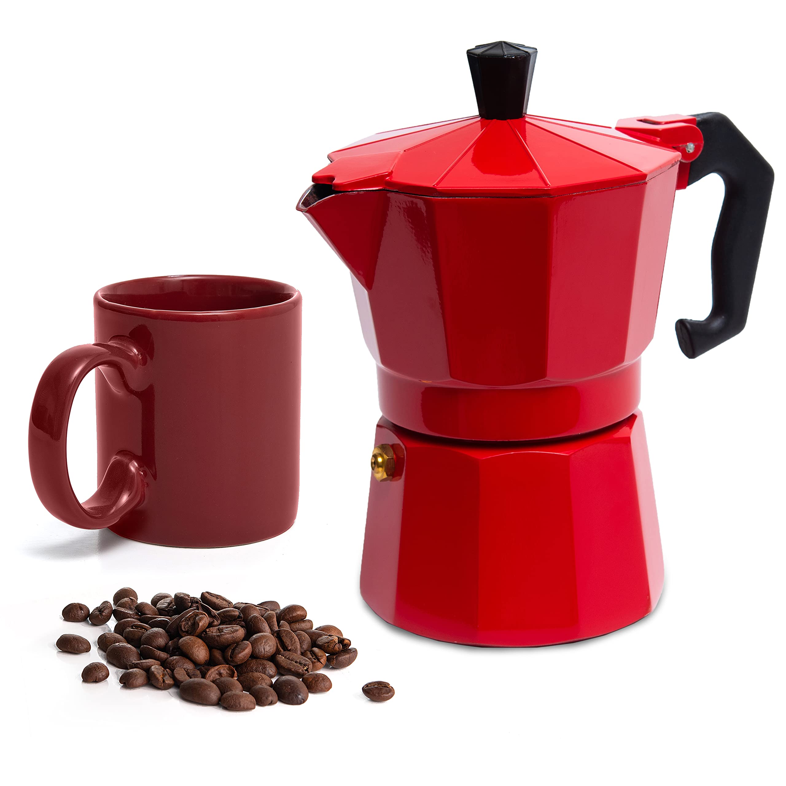 Mixpresso Aluminum Moka Stove Top Coffee Maker with 5oz Coffee Mug - Classic Italian Espresso Maker for Gas & Electric Stoves - 3 Cup Greca Moka Pot for Home, Office & Camping Use