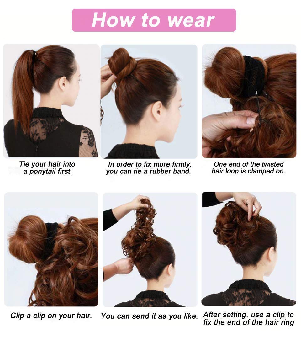 KAVIN Synthetic Frill Ponytail Hair Extension - Messy Juda Bun Maker in Light Brown with Highlighter | Perfect for Women's Party, Wedding & Cosplay Hairstyles | Pack of 1