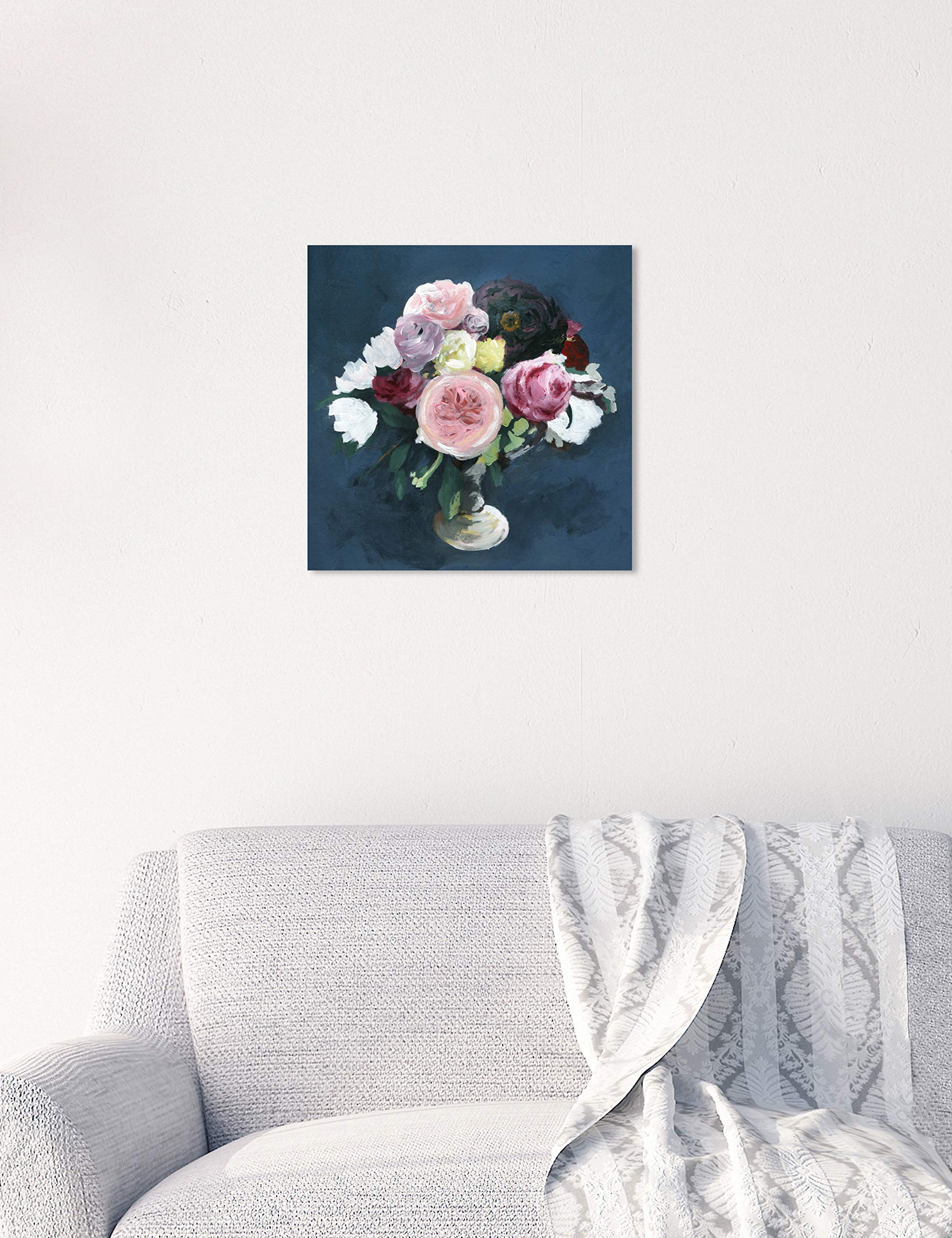 Oliver Gal Artist Co. Floral Wall Art Canvas Print - 12x12 Inch Pink & Blue Night Bouquet Painting, Modern Home Decor for Living Room, Bedroom & Office