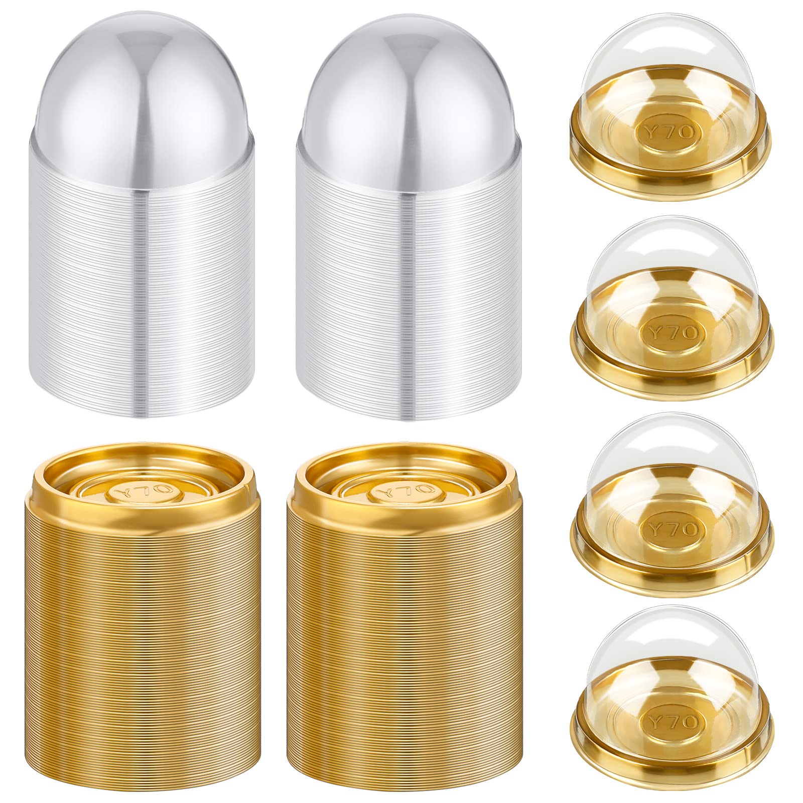 200 Clear Plastic Mini Cupcake Boxes with Dome Lids - 2.87 x 2.87 x 1.97 Inch Gold Containers for Muffins, Cheese & Pastries - Perfect for Wedding, Birthday Party Favors & Gift Packaging Supplies