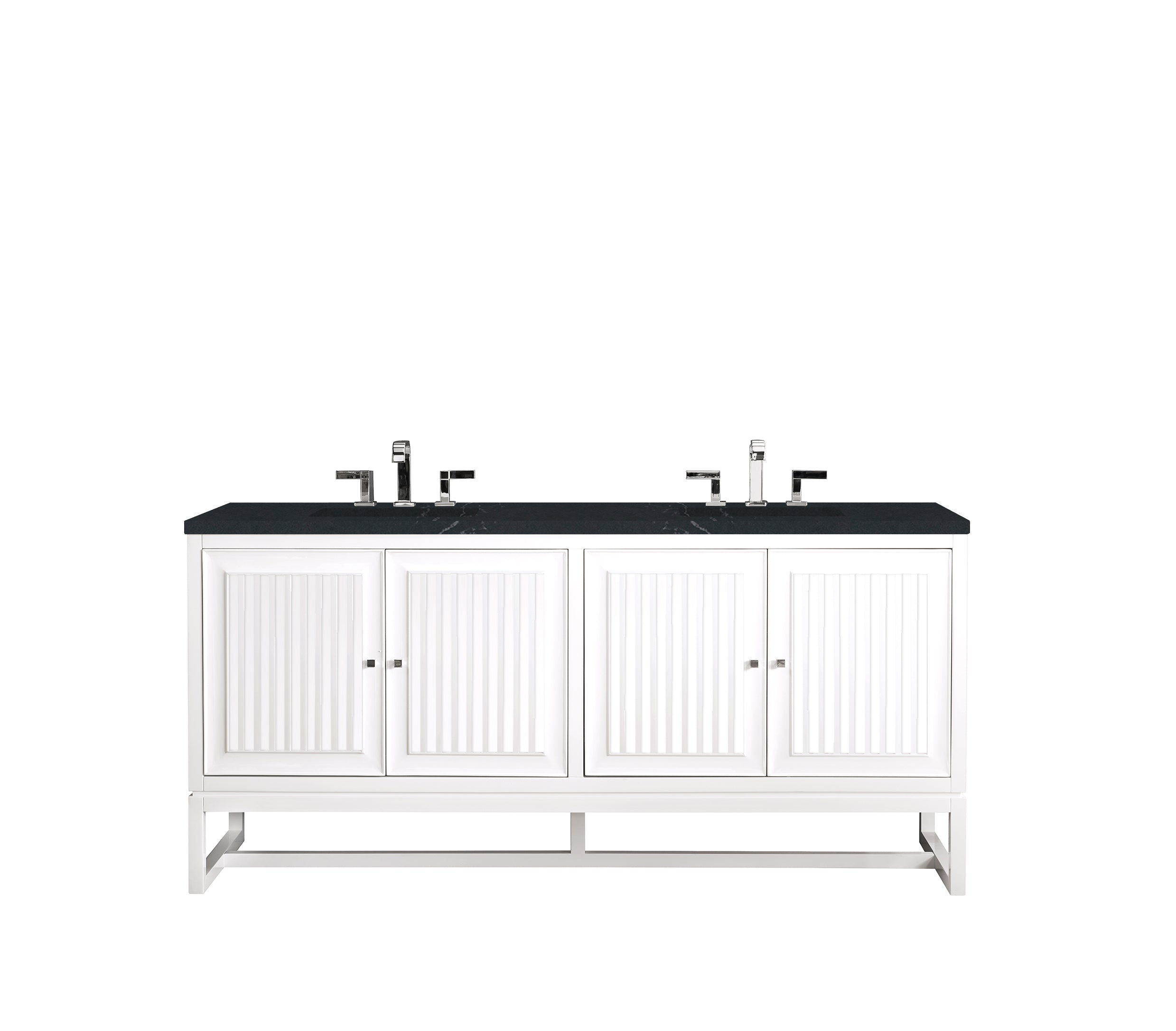 Athens 72 Inch Double Vanity Cabinet with 3CM Charcoal Soapstone Quartz Top - Glossy White Bathroom Vanity for Modern Master Bath & Powder Room Remodel