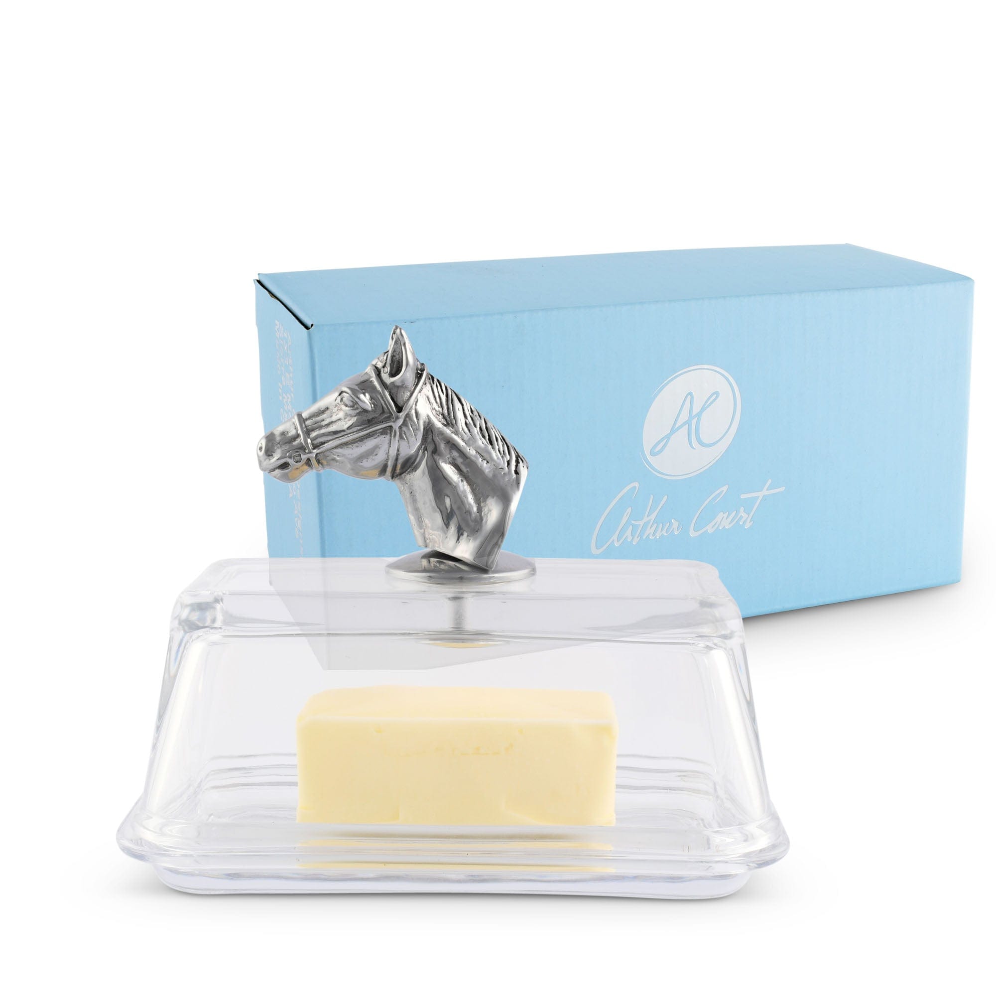 Premium Glass Butter Dish with Elegant Horse Head Design - Perfect for Kitchen, Dining Table, and Gift Giving