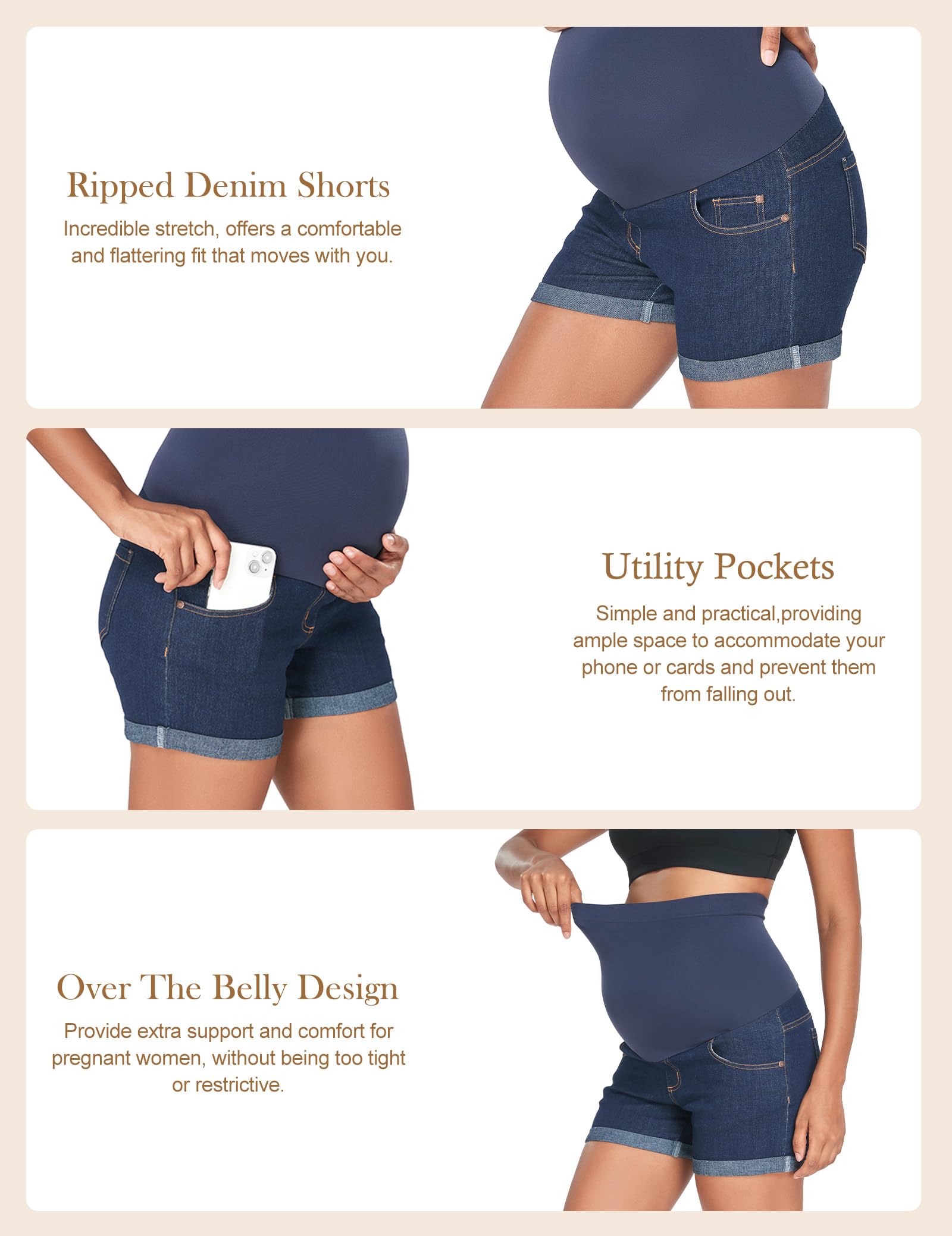 HOFISH Women's Maternity Denim Shorts - Over The Belly Stretchy Comfortable Jean Shorts for Pregnancy, Casual Wear & Workout - Perfect for Summer, Beach & Everyday Maternity Outfits