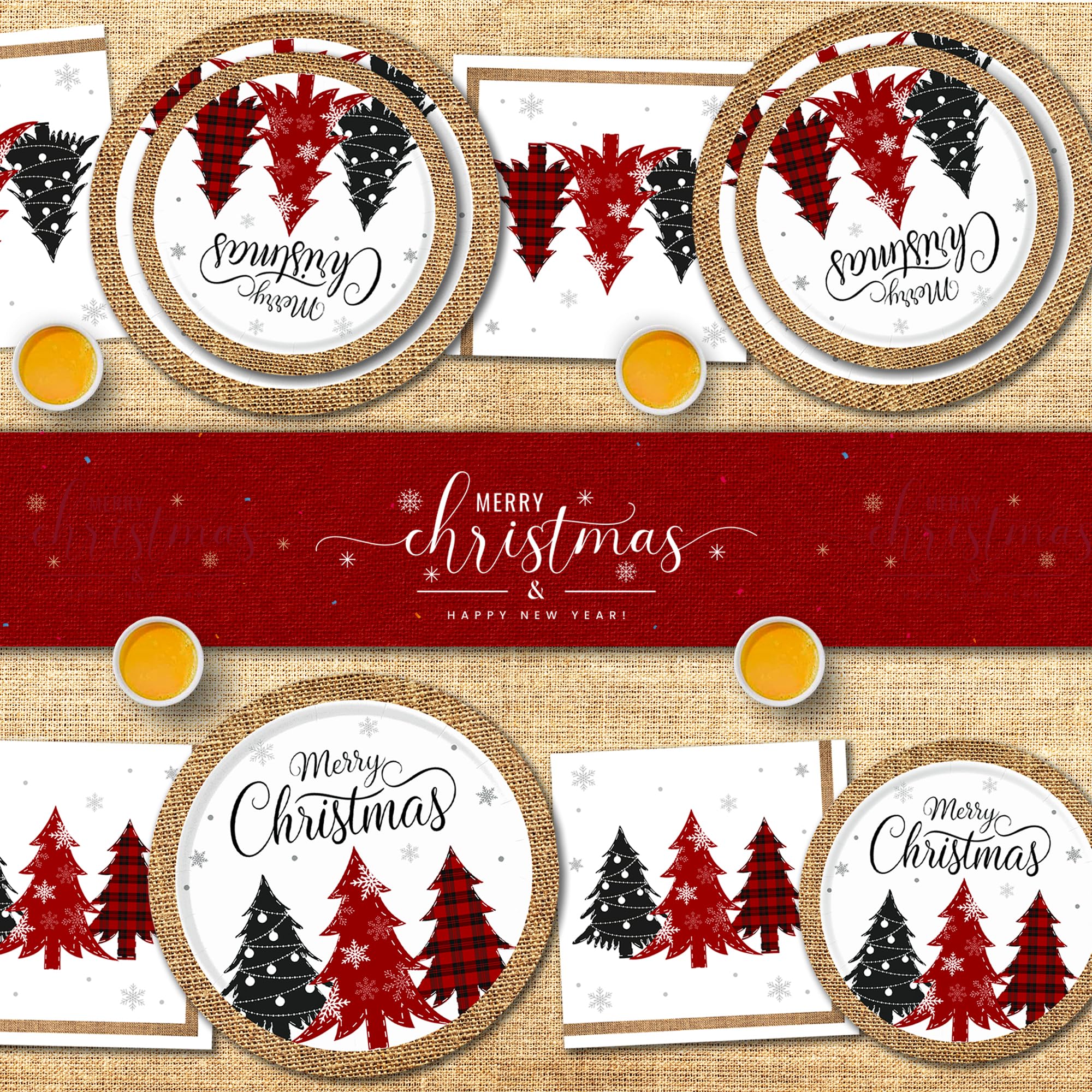Christmas Tree Dinnerware Set - 25-Piece Disposable Party Plates, Napkins & Cups for Holiday Gatherings, Family Dinners & Festive Celebrations