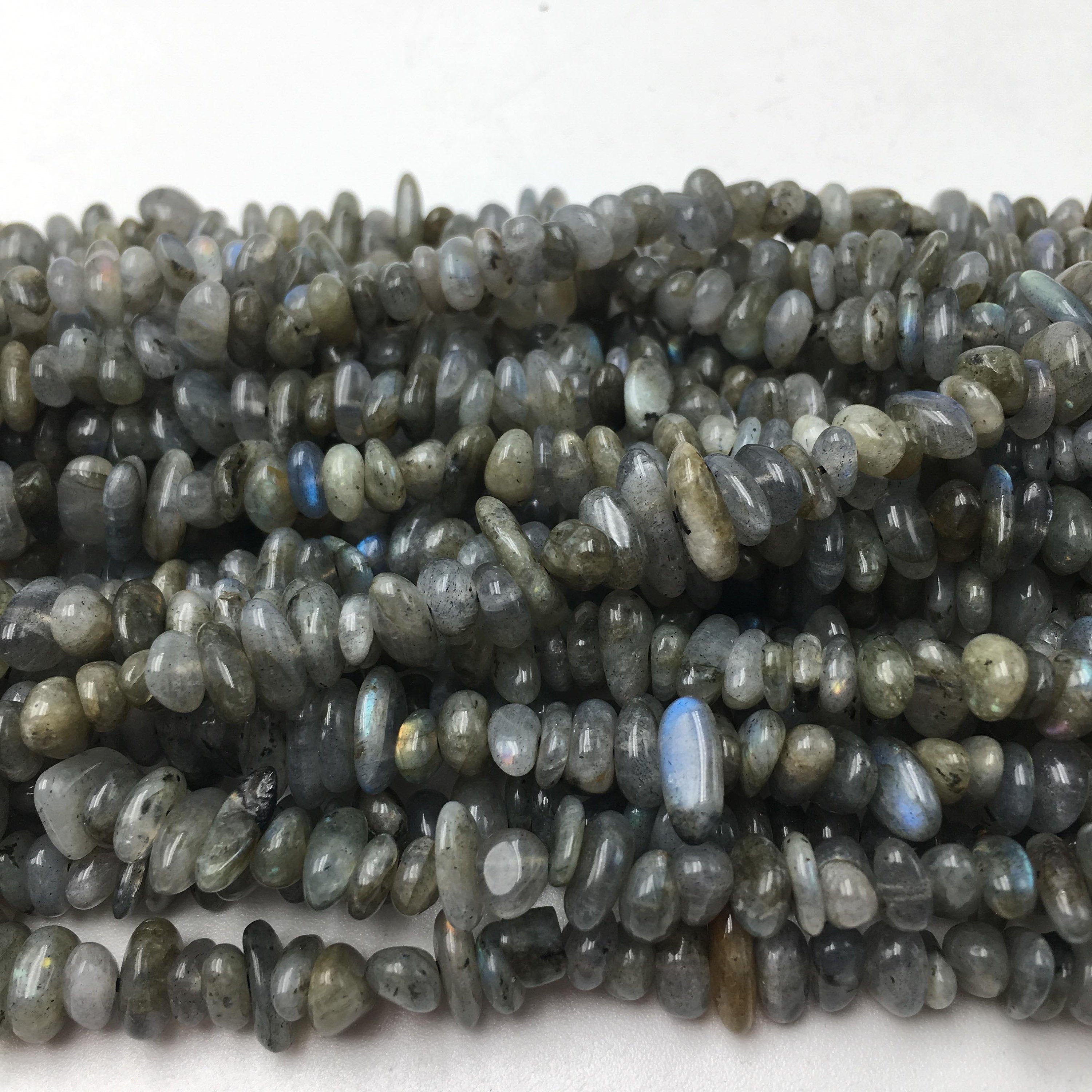 Natural Labradorite Gemstone Beads - 7-10mm Center Drill Pebble Nugget Chips (15.5 Inch Strand) for Jewelry Making, DIY Crafts & Healing Crystal Bracelets