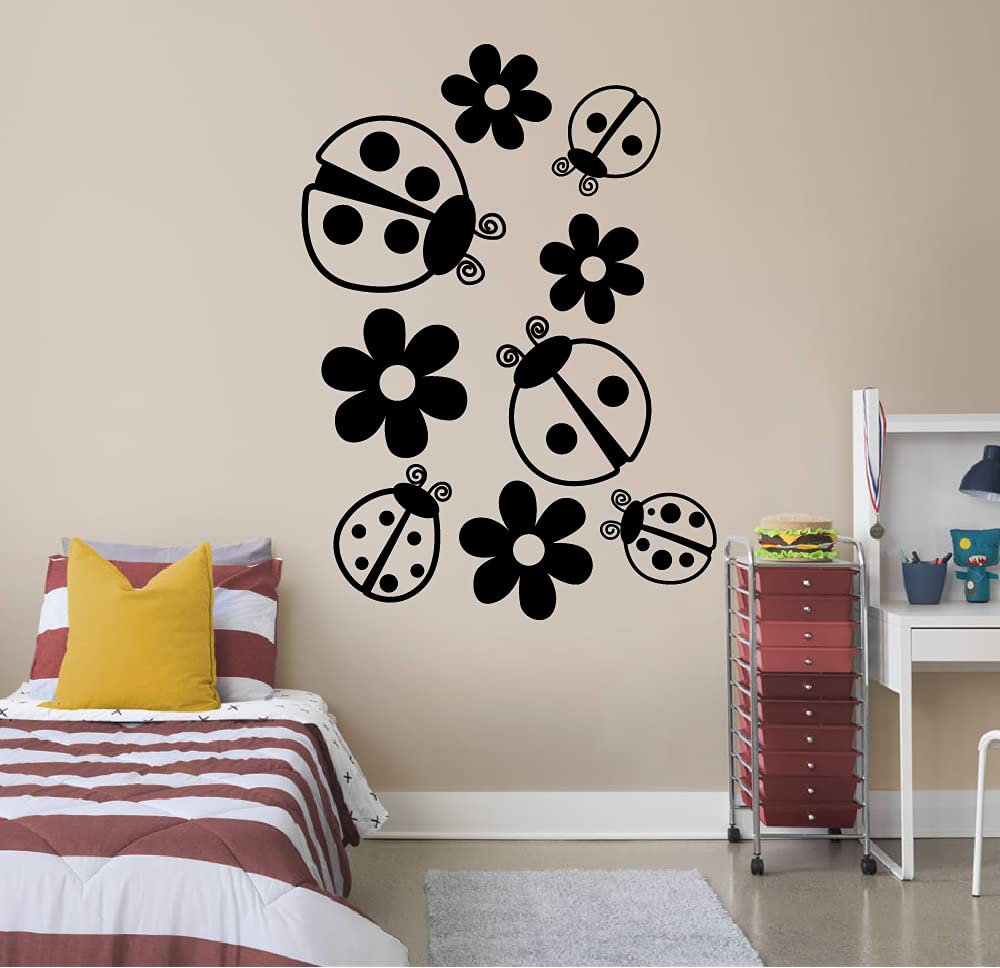 Cute Ladybug Vinyl Wall Sticker Decal - 10x6 Inch Adhesive Art for Kids Room, Nursery & Playroom Decor - Perfect for Boys, Girls Bedroom & Home Decoration | Fun Animal Insect Design for Wall Art & Play Areas