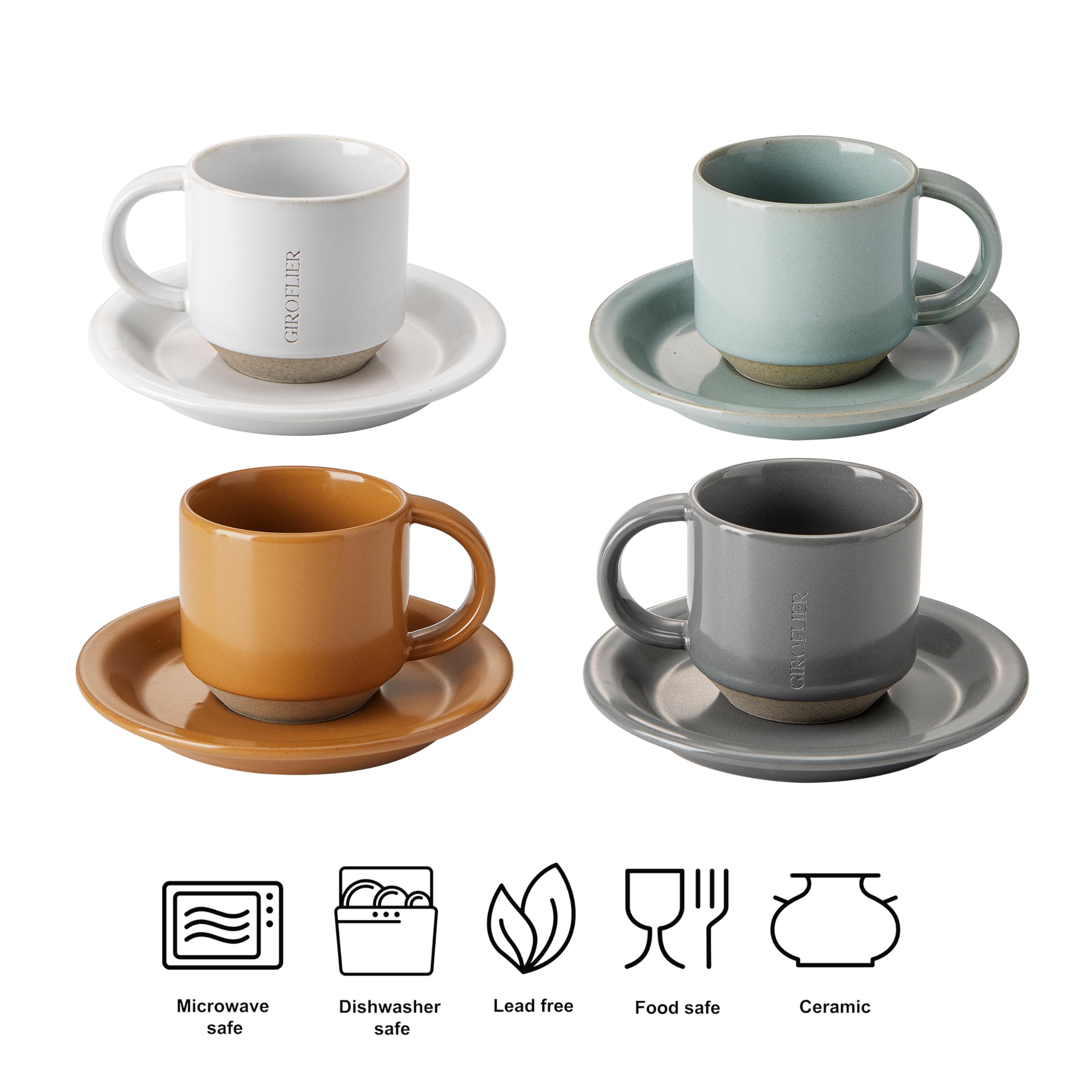 Premium 4-Pack Ceramic Espresso Cups Set - 3 oz Mini Demitasse Mugs with Handles, Modern Design, Microwave & Dishwasher Safe (Multi-Color) - Perfect for Home Coffee Bars, Italian Restaurants & Gift Giving
