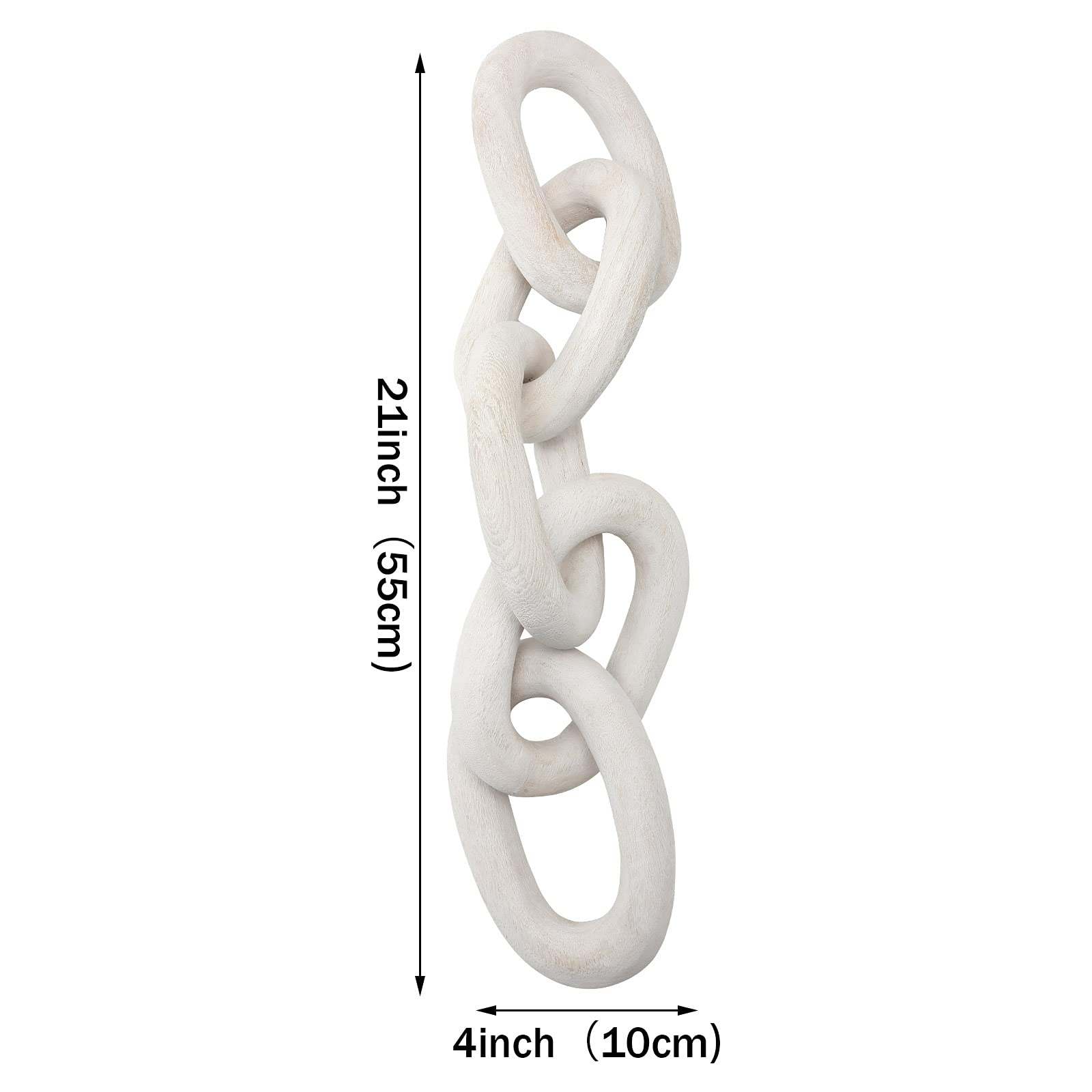 Decorative Wood Link Chain - 5 Link Wooden Chain Decor for Home, Office, Party & Family Events - Natural White Rustic Home Decor for Wall, Shelf & Tabletop Display