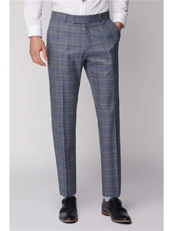 Vintage Samuel Grey and Blue Checkered Pants for Men - Classic Plaid Trousers for Casual Wear, Office, and Special Occasions