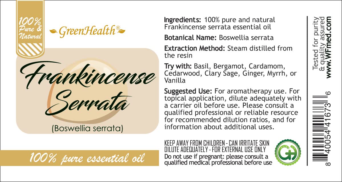 Frankincense Serrata Essential Oil – 1/2 fl oz (15 ml) Glass Bottle – 100% Pure Therapeutic Grade – GreenHealth – Aromatherapy, Meditation & Skin Care