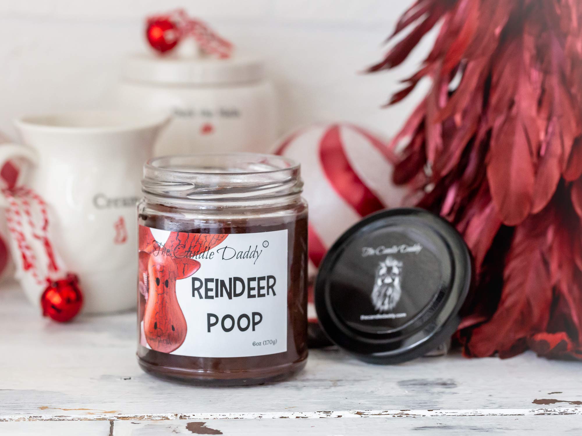 Funny Reindeer Poop Holiday Candle - Coffee Scented Christmas & New Year Gift - Long Lasting 6oz Hand-Poured Soy Candle USA - Perfect for Office White Elephant, Stocking Stuffers & Holiday Decor