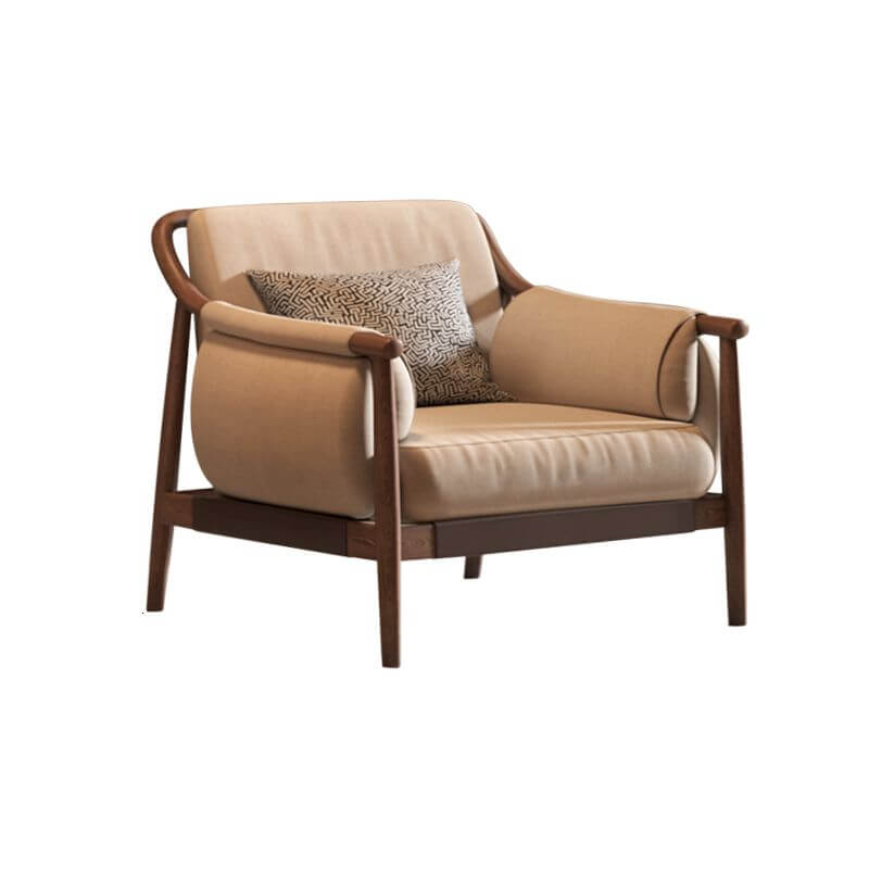Minimalist Arm Chair with Cushion Back - Cream Upholstered Accent Chair with Removable Slipcover & Pillow - Perfect for Living Room, Bedroom, or Office Decor