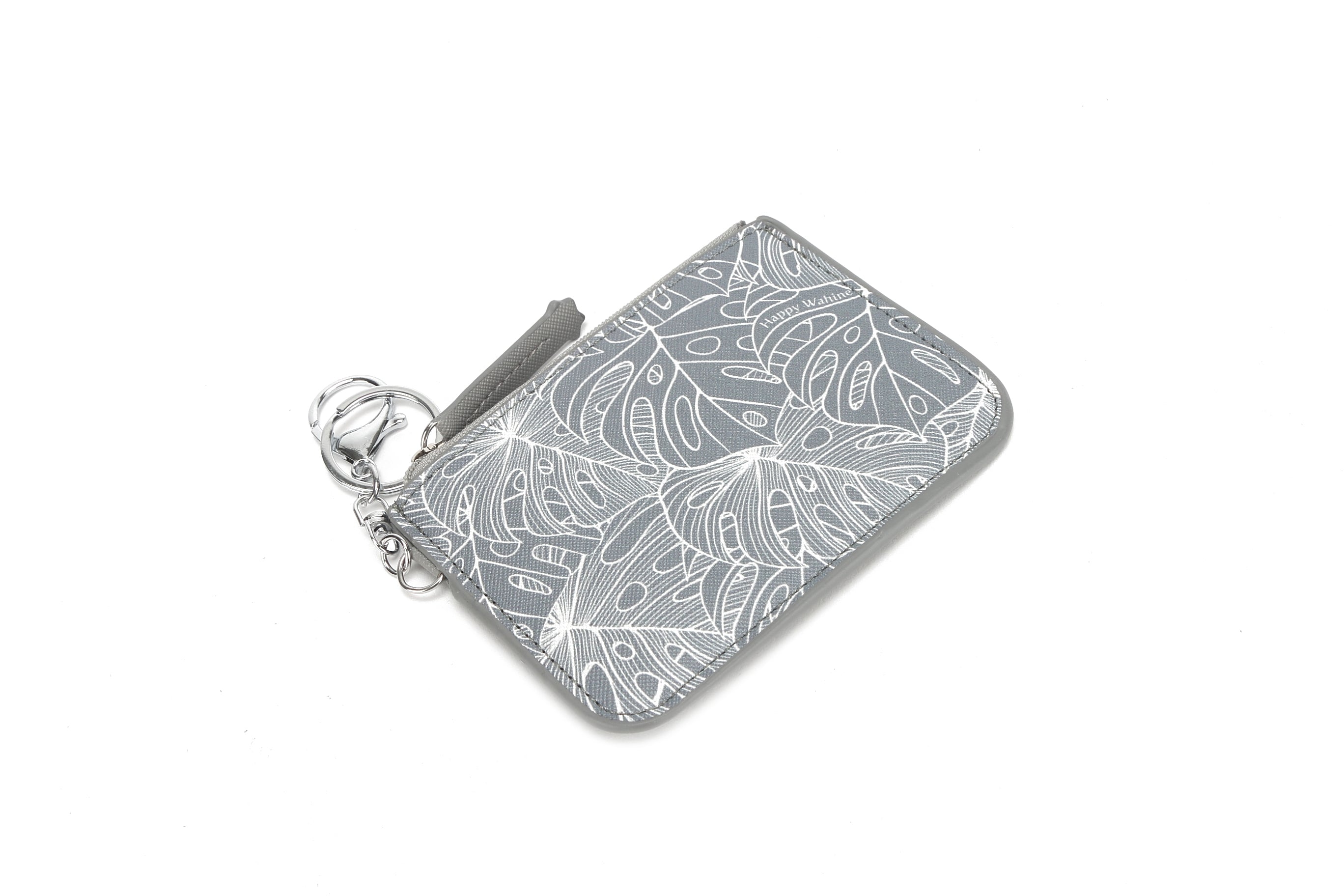 Monstera Leaf Pattern Grey Card Holder - Slim RFID Blocking Wallet for Credit Cards & ID - Perfect for Travel, Work, and Everyday Use