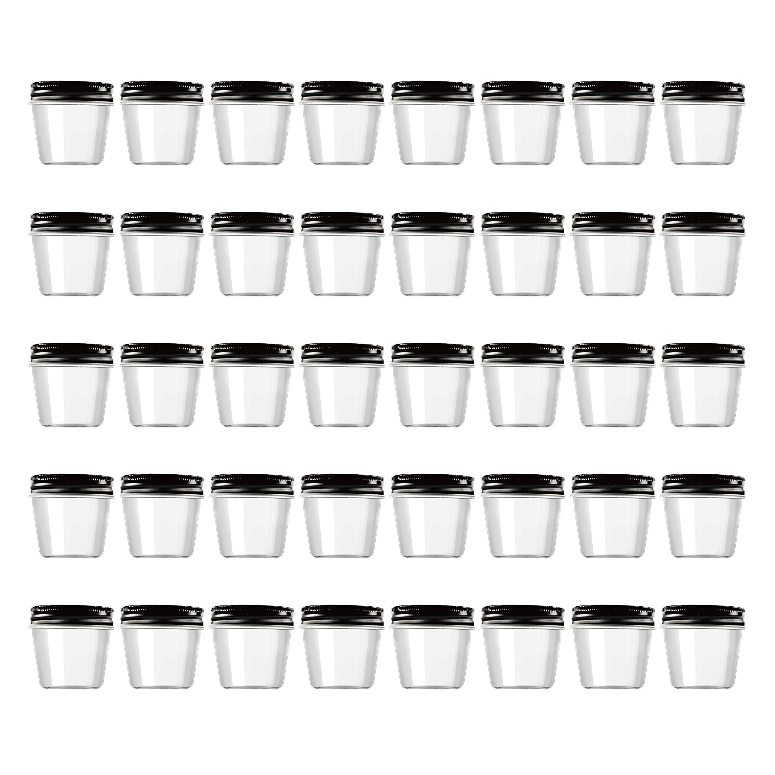 Novelinks 4oz Clear Plastic Jars with Black Lids - 40 Pack BPA-Free Refillable Round Containers for Spices, Crafts, Beauty & Kitchen Storage - Perfect for Organizing Herbs, Beads, Salves & DIY Projects