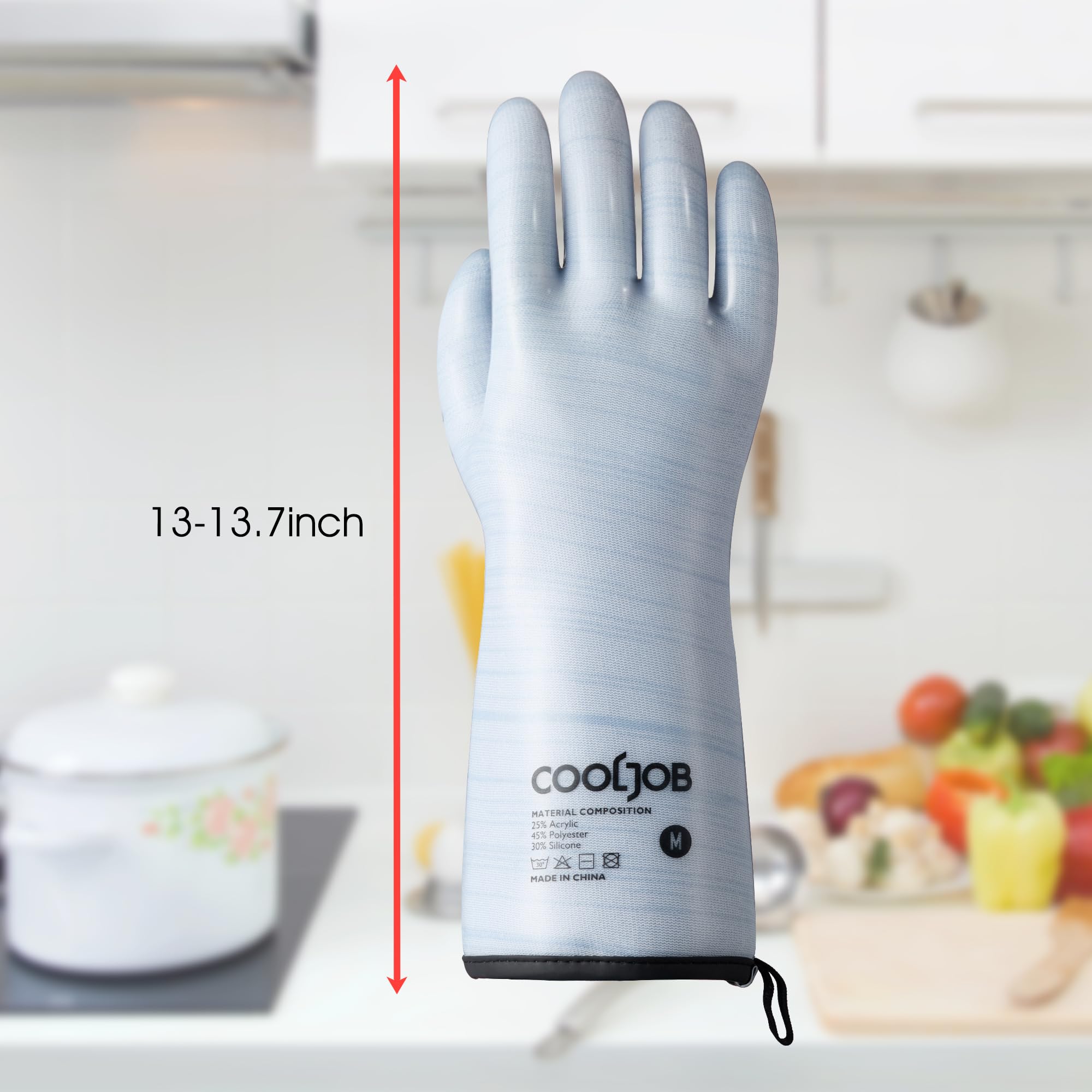 Heat Resistant Oven Gloves - Waterproof Liquid Silicone BBQ Grilling Gloves for Barbecue, Kitchen, Baking (Blue, XXL) - Perfect for Grilling, Baking, Roasting & Kitchen Cleaning