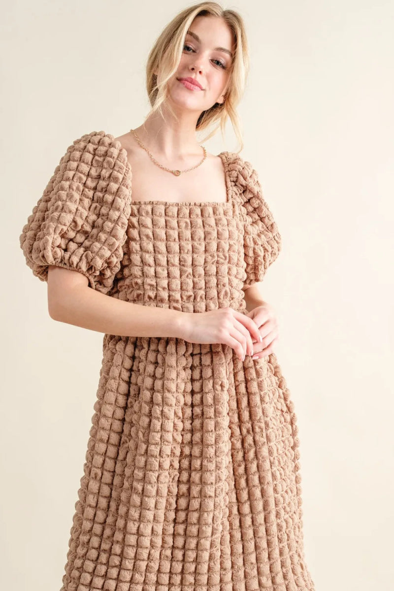 Full Size Square Neck Puff Sleeve Dress for Women - Elegant Flowy Summer Dress for Weddings, Parties & Date Nights