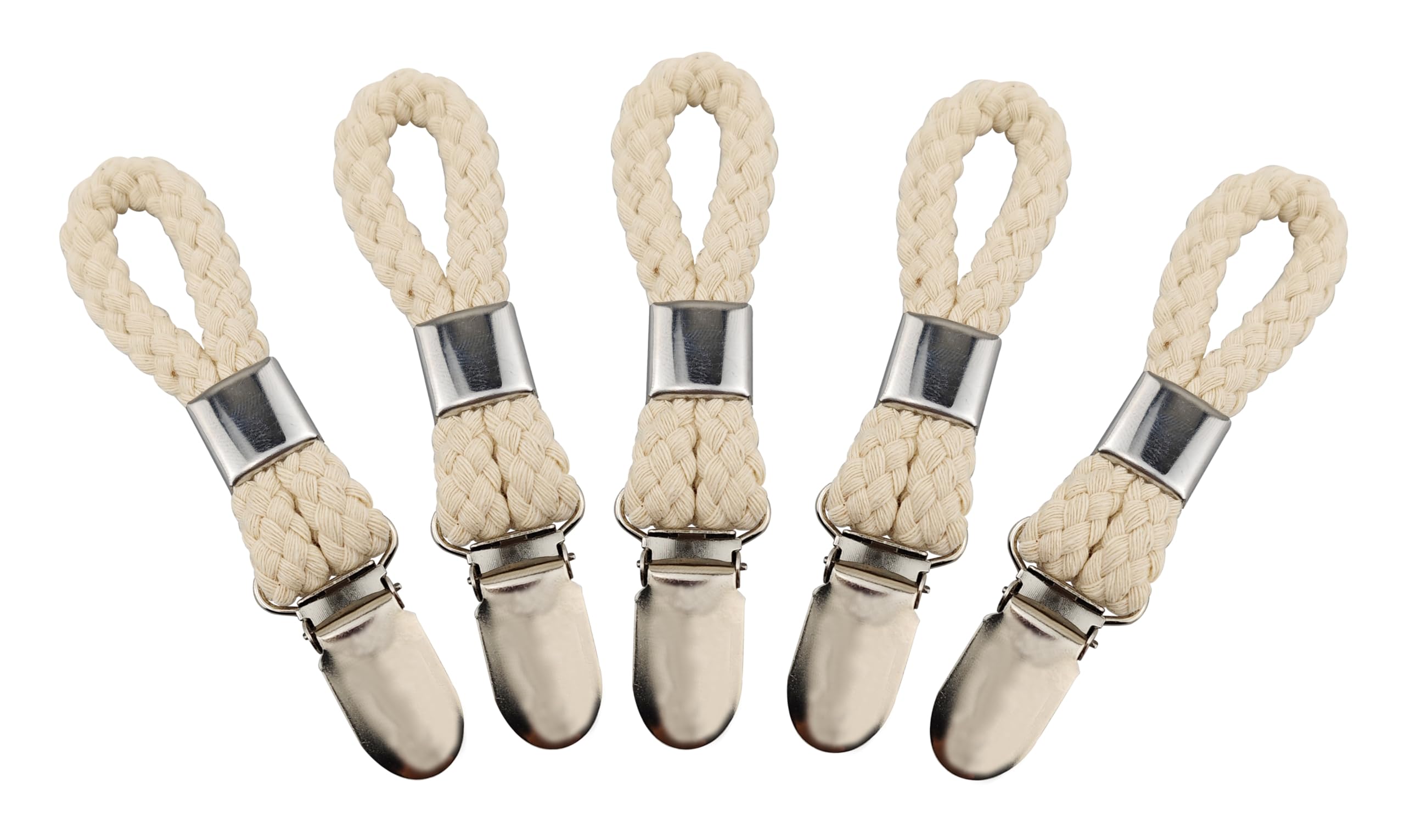 5PCS Braided Cotton Towel Clips - Beige Metal Hooks for Kitchen & Bathroom Storage