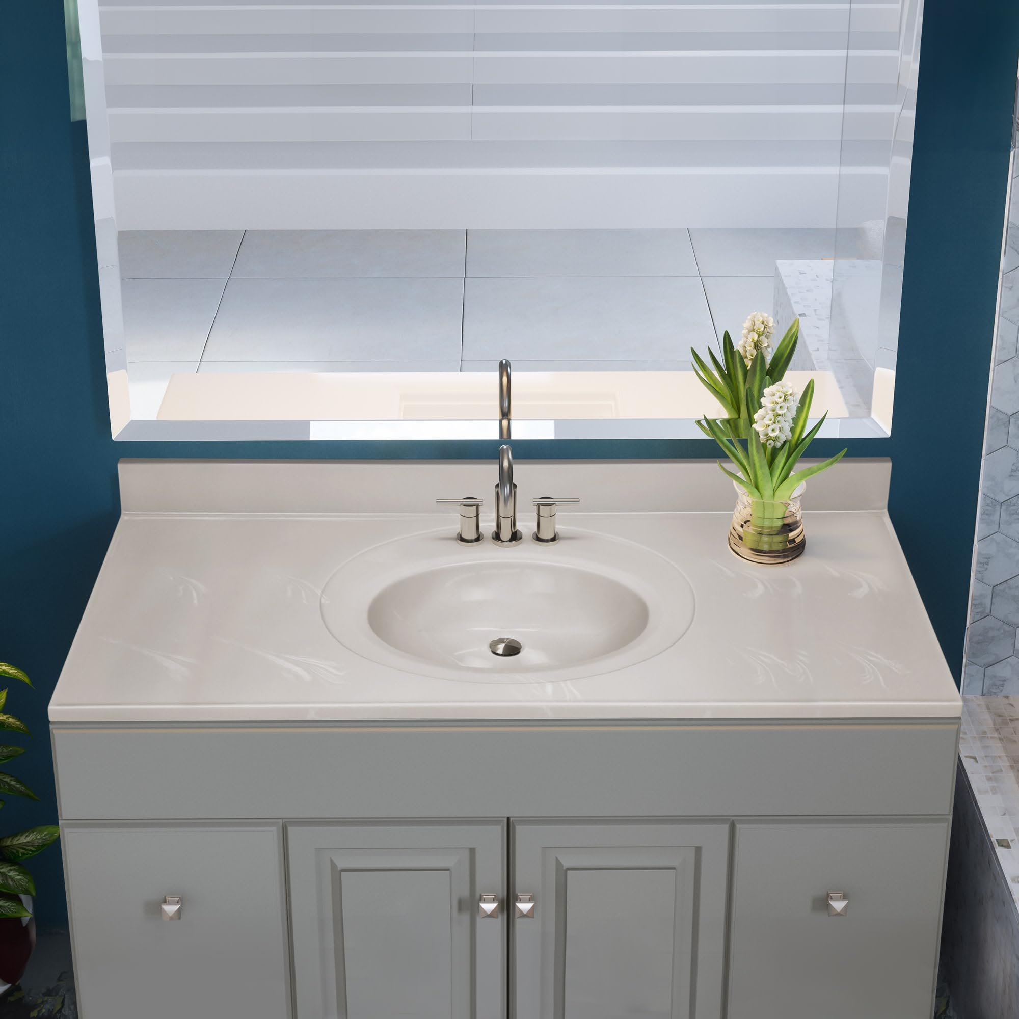 49-Inch Cultured Marble Bathroom Vanity Top with Backsplash - Ivory Swirl Design - Durable & Water-Resistant - Perfect for Modern Home Renovation & Bathroom Upgrade - Design House 586347