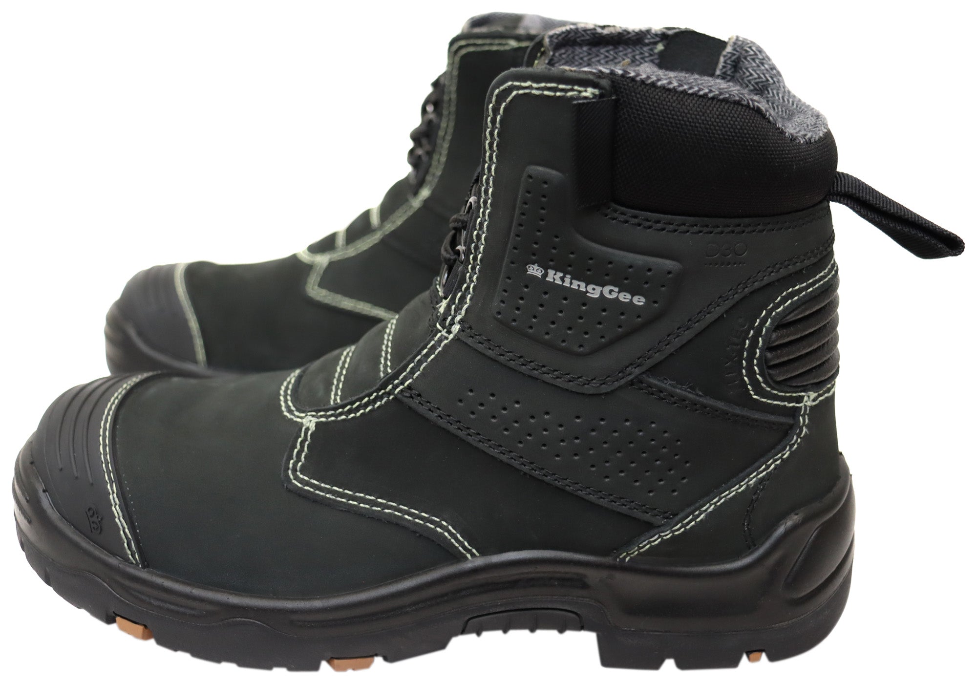 KingGee Men's Bennu Pro 6 Comfortable Leather Work Boots - Black Steel Toe Safety Shoes for Construction, Warehouse & Outdoor Work