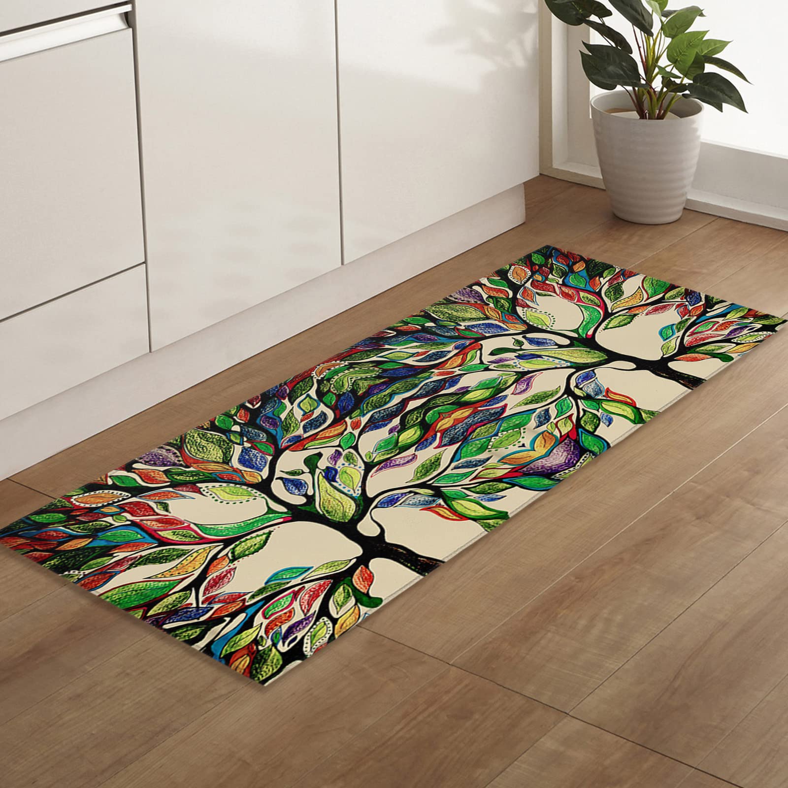 PRINT PICTURE ARTHOME Non-Slip Absorbent Doormat - Colorful Abstract Tree Design Indoor/Outdoor Entrance Rug with TPR Backing (20x47 Inch) - Perfect for Front Door, Back Door, Patio & Mudroom Decor