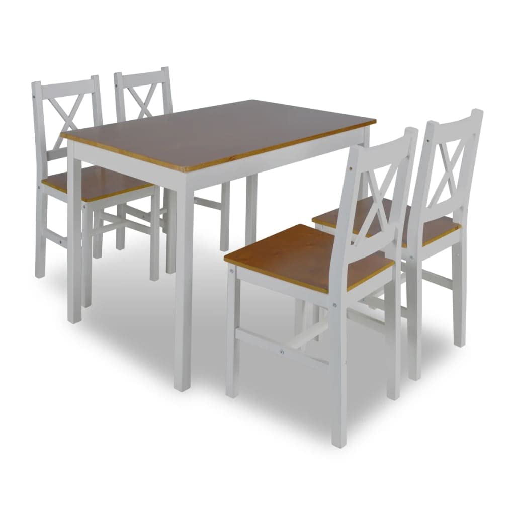 SKM 5-Piece Wooden Dining Table Set with 4 Chairs - Solid Wood Kitchen Furniture in Brown - Perfect for Small Spaces, Breakfast Nooks & Cozy Dining Rooms