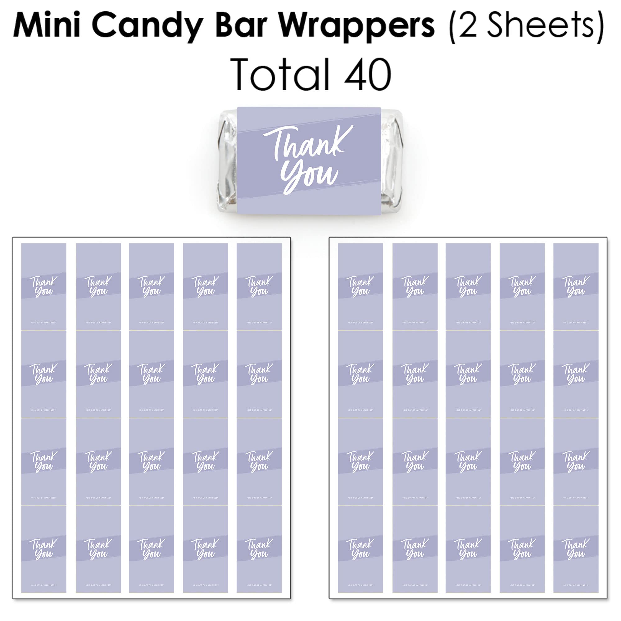 Elegant Mini Candy Bar Wrappers & Circle Stickers - 304-Piece Party Favor Kit for Weddings, Baby Showers & Birthday Celebrations | Purple Simple Design by Big Dot of Happiness