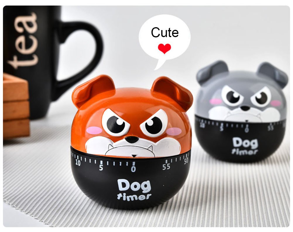 **60-Minute Cute Cartoon Dog Mechanical Kitchen Timer - Loud Alarm, Manual Wind-Up, Mini Cooking Clock for Baking, Boiling Eggs & Classroom Activities (Khaki)**