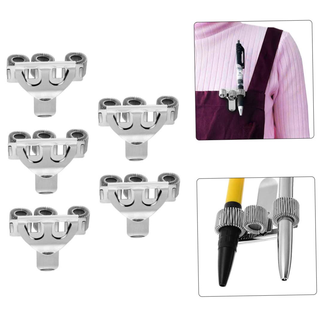 Triple Metal Pen Holder with Spring Loop & Pocket Clip - 5-Pack for Notebooks, Clipboards, Office & School Supplies | Perfect for Organizing Pens, Pencils & Markers