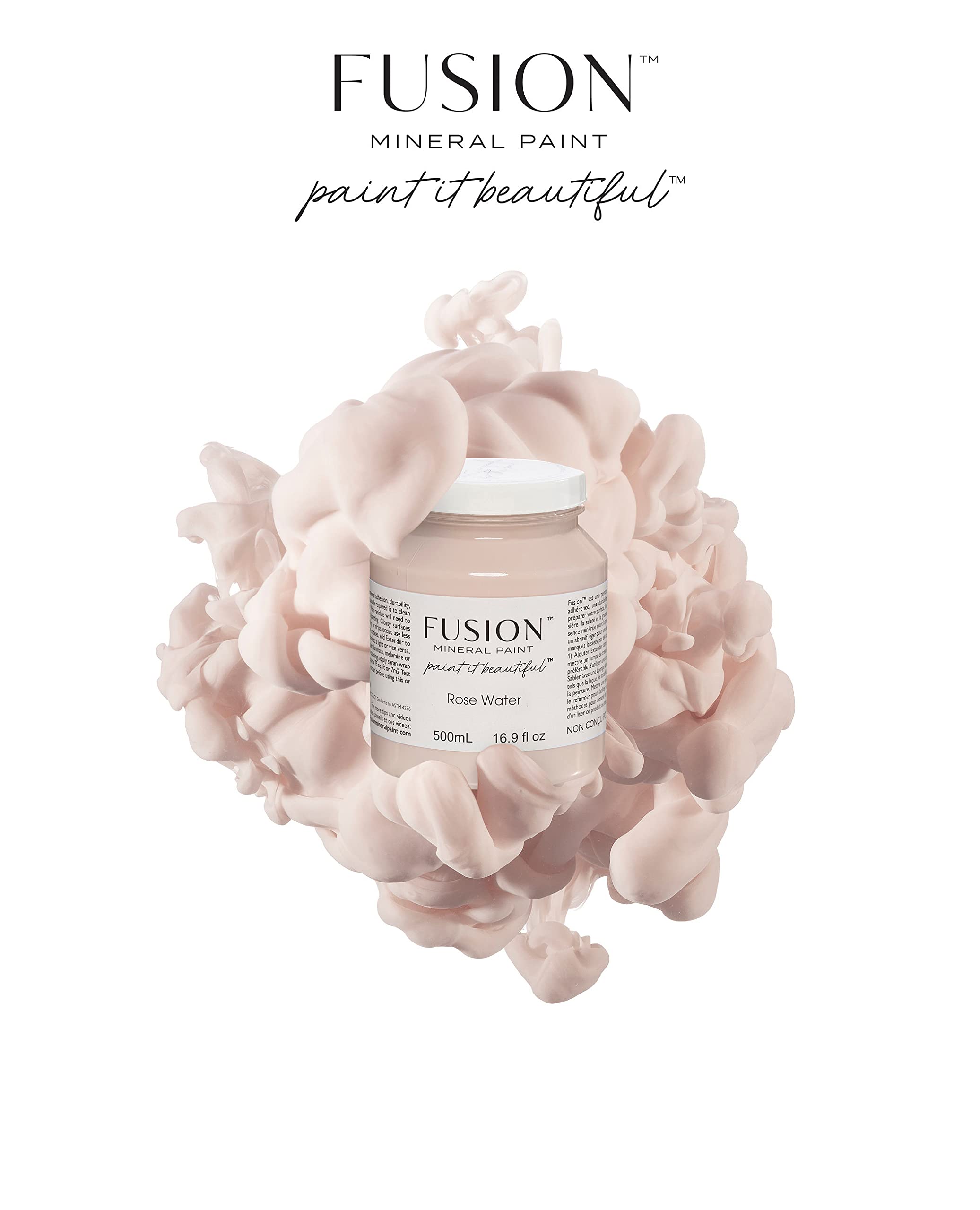 Fusion Mineral Paint - 500ml (16.9 oz) Rose Water - Premium Chalk Style Paint for Furniture, Cabinets & DIY Home Decor Projects - Eco-Friendly, Low VOC, No Sanding Required - Perfect for Shabby Chic & Farmhouse Style Makeovers