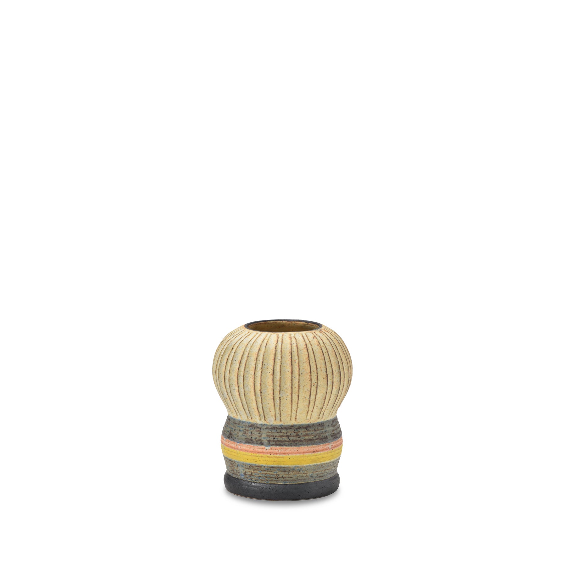 #84 Small Kokeshi Vessel with Horizontal Stripes - Japanese Wooden Decorative Bowl for Home & Office Display | Perfect for Zen Decor, Gift Giving & Tabletop Centerpiece