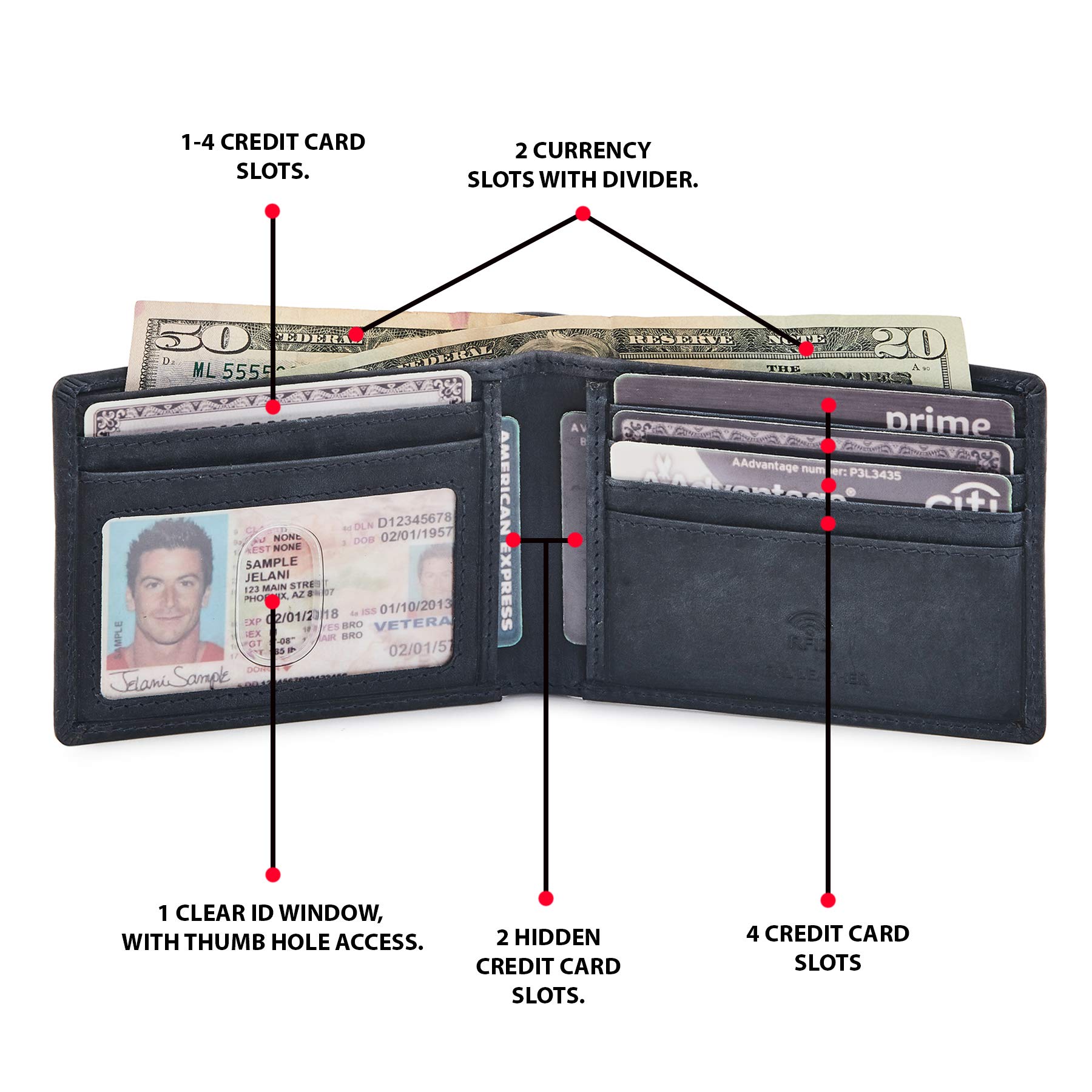 Genuine Leather Men's RFID Blocking Bifold Wallet - Slim Minimalist Front Pocket Design with ID Window | Thin & Stylish Gift Box (Crazy Horse, Navy) - Perfect for Everyday Carry, Travel & Business