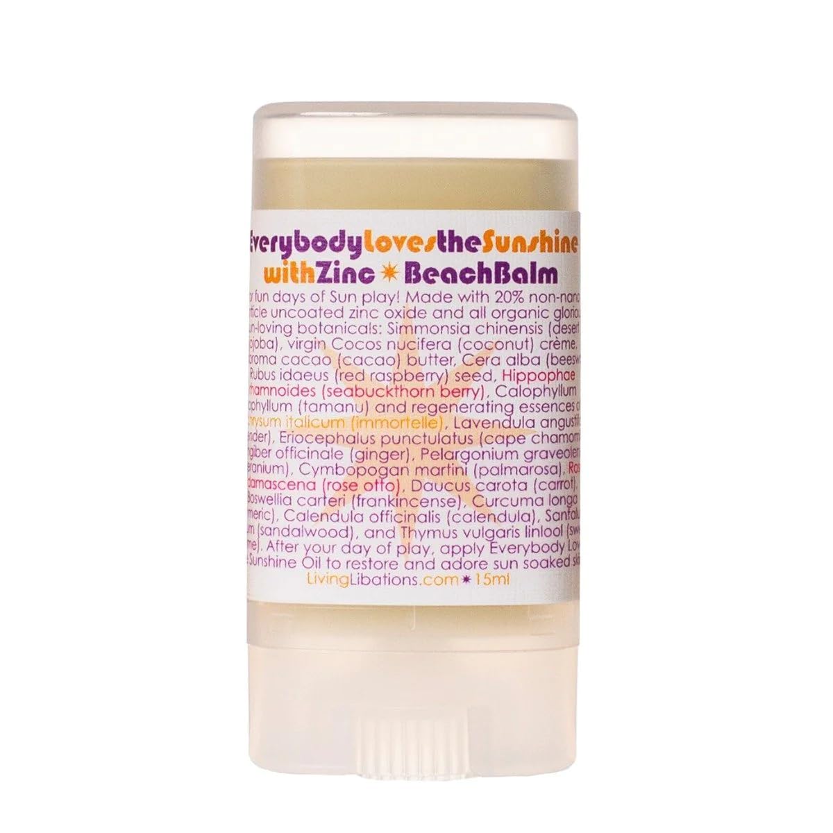 Organic Everybody Loves The Sunshine Beach Balm with Zinc - Natural & Wildcrafted Clean Beauty by LIVING LIBATIONS (0.5 oz | 15 ml) | SPF Protection for Sun, Surf & Outdoor Activities