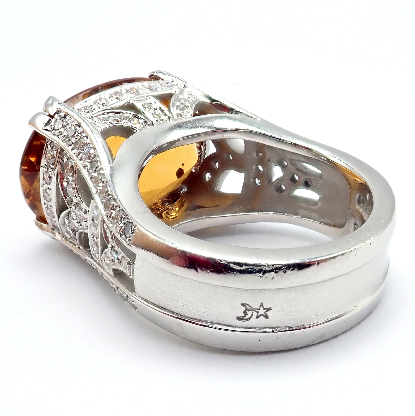 Kieselstein Cord Platinum 2.5 Carat Diamond & Golden Citrine Cocktail Ring Size 6.5 - Elegant Evening Wear & Special Occasion Jewelry Gift