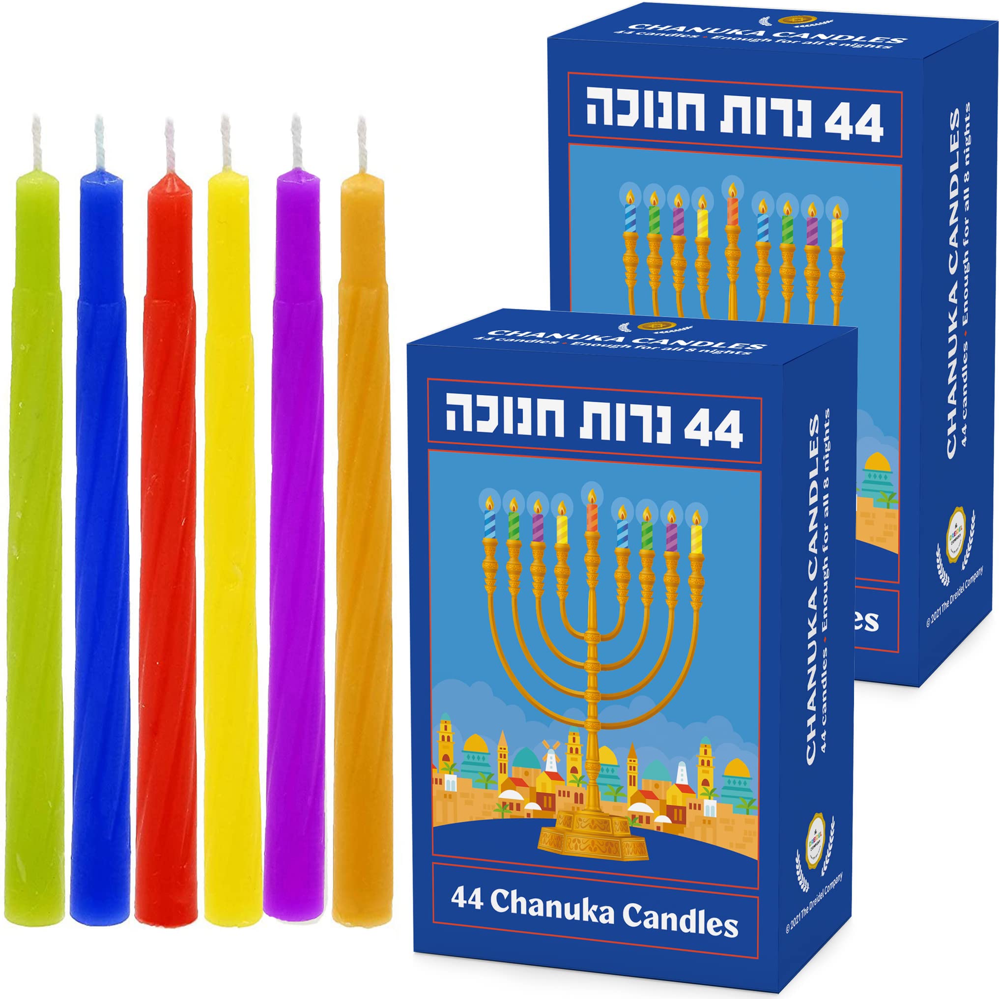 Colorful Hanukkah Candles 44-Pack for Menorah - 8 Nights Celebration - Made in Israel (2-Pack) - Perfect for Home & Synagogue