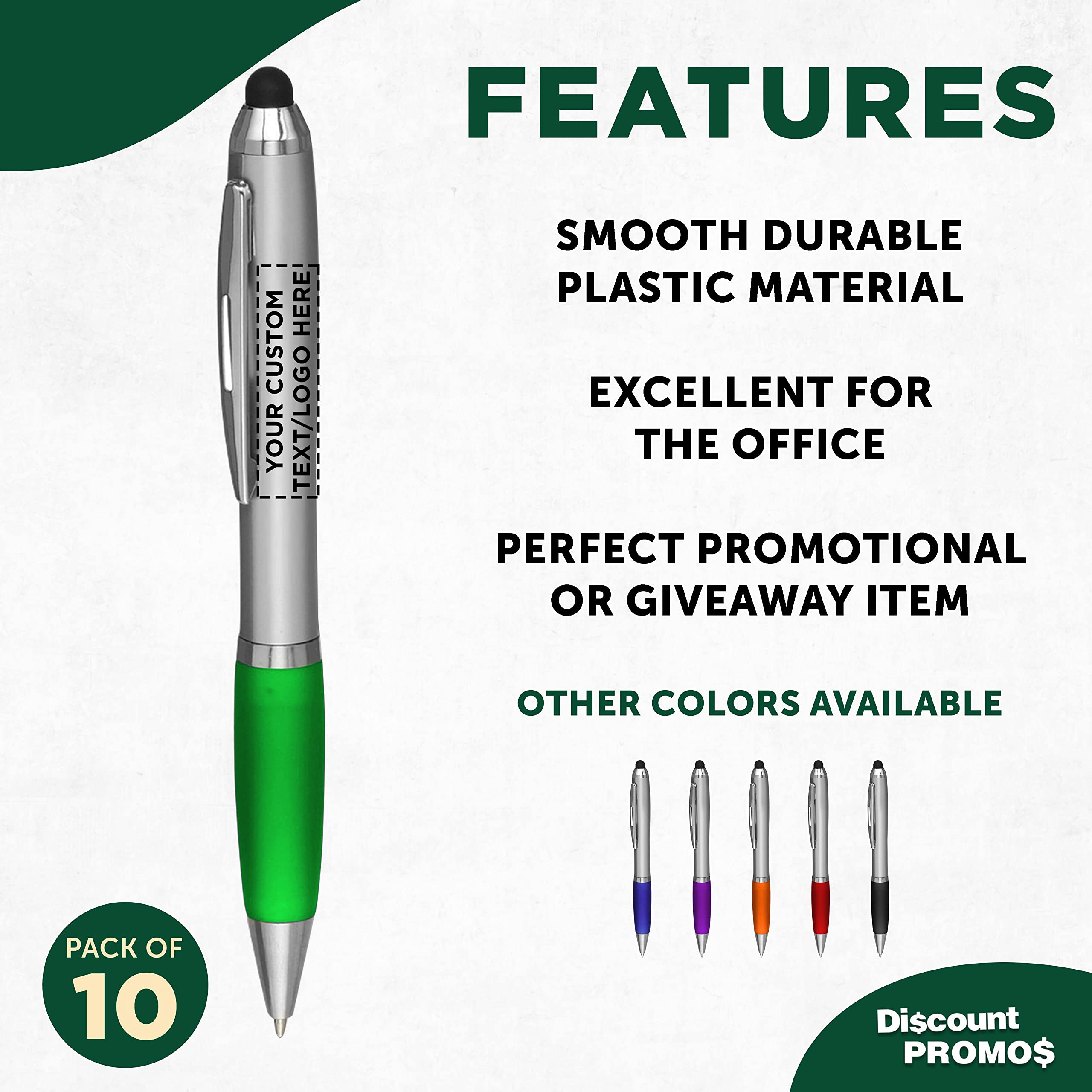 Custom Stylus Ballpoint Pens Set of 10 - Personalized Bulk Pack with Black Ink for Office, School & Business | Great for Tradeshows, Events & Note-Taking | Eco-Friendly Green Pens