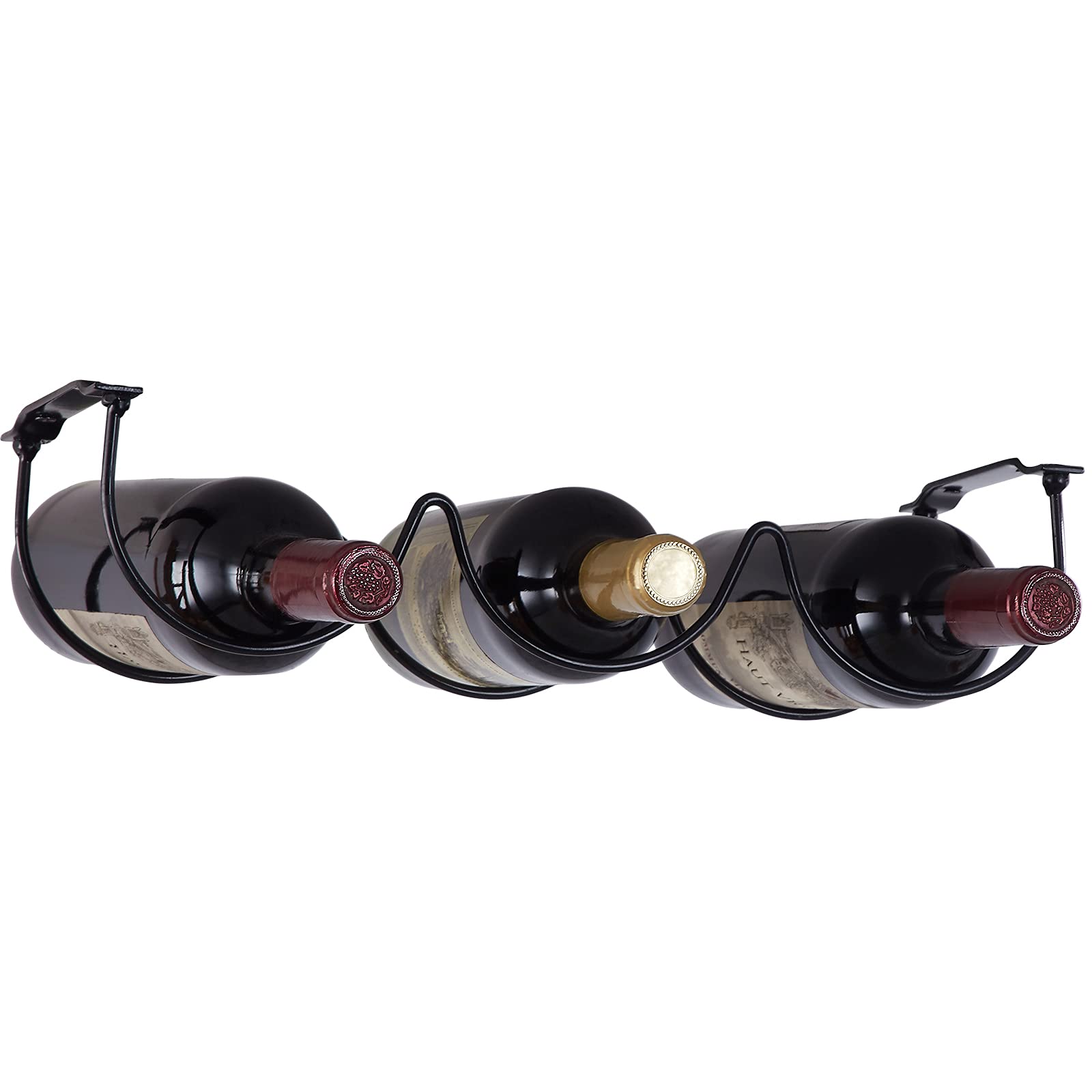 Under Cabinet Wine Rack - Black Metal Wall Mounted Bottle Holder for Kitchen Organization & Storage | Perfect for Wine, Liquor & Decorative Bottle Display in Home Bars & Small Spaces
