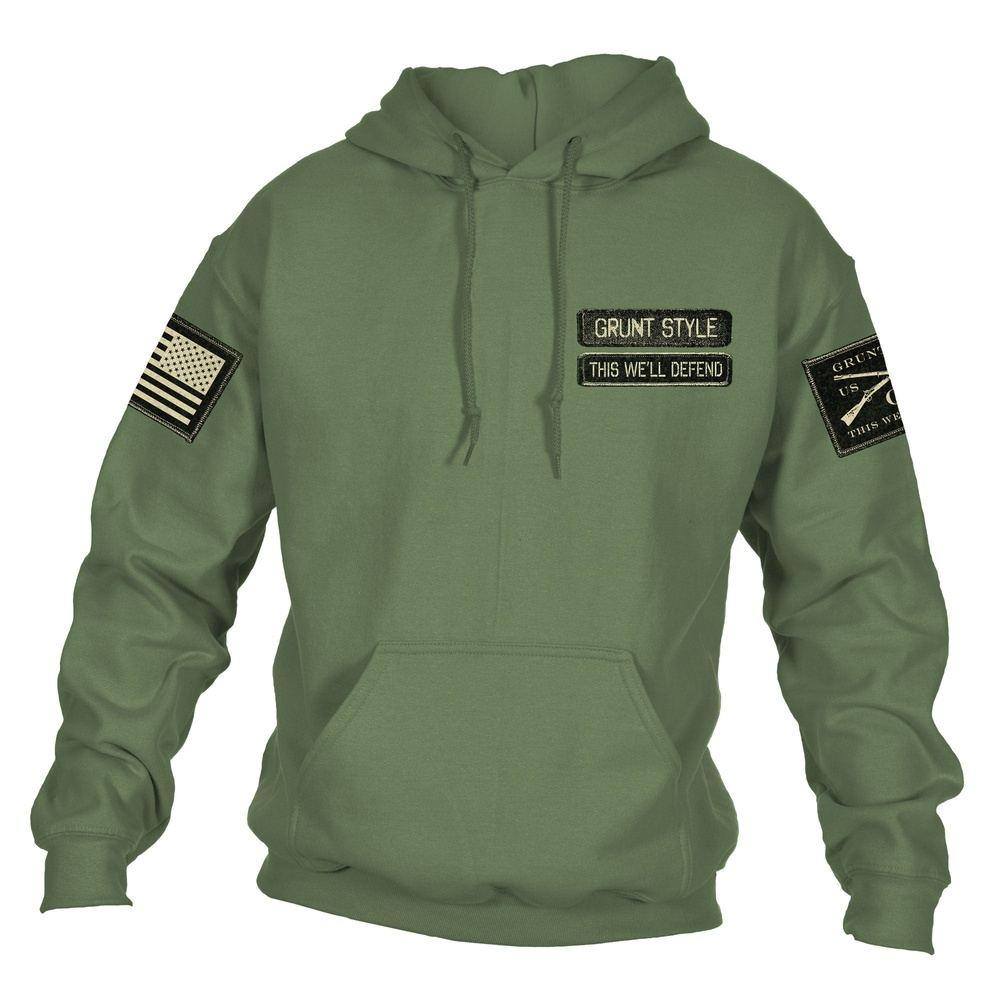 Military Green Name Tape Hoodie - Customizable Embroidered Pullover for Army, Tactical & Outdoor Enthusiasts | Perfect for Military Training, Hiking & Casual Wear