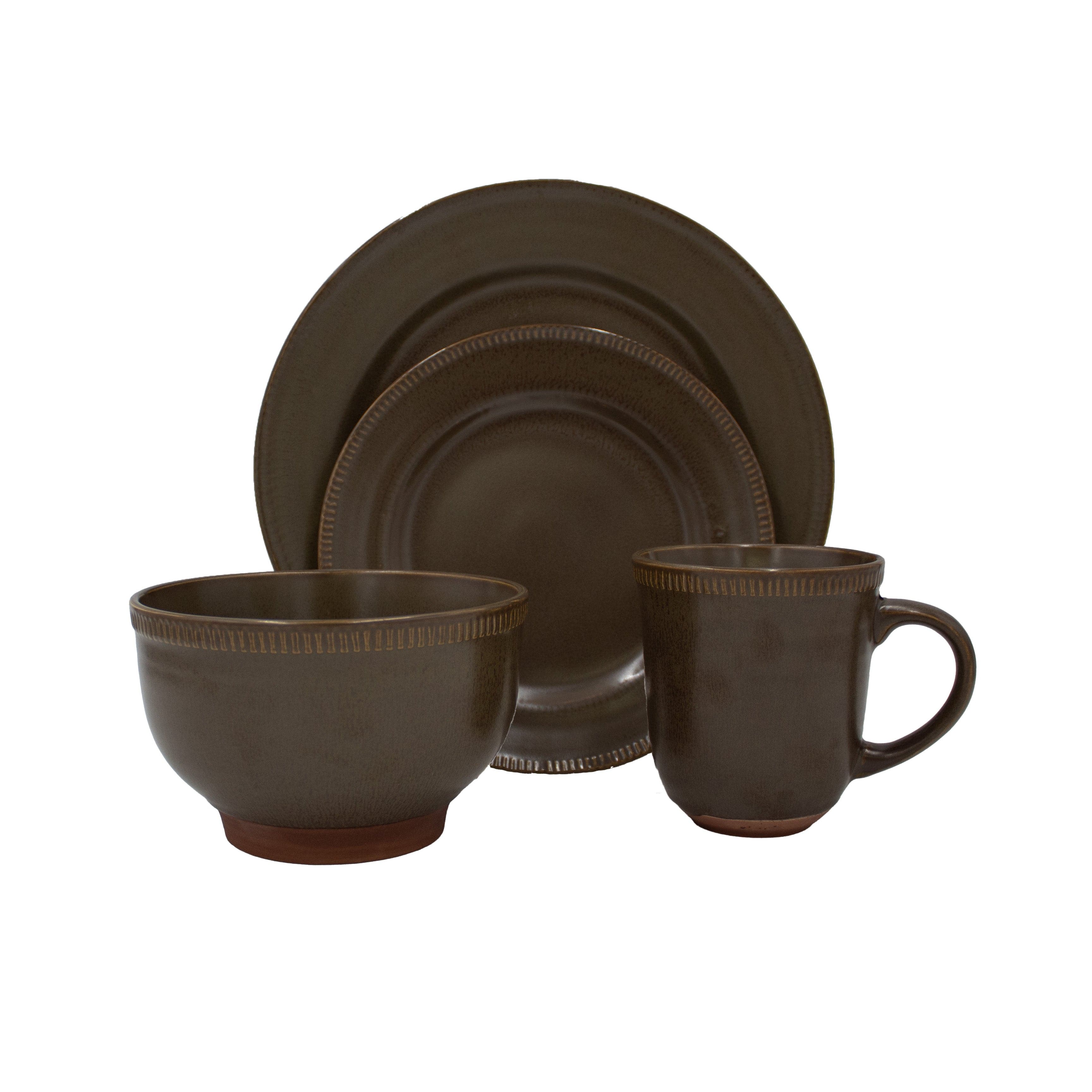 Premium Oakley Brown 32-Piece Dinnerware Set - Service for 8 People - Elegant Stoneware Plates, Bowls & Mugs - Perfect for Family Dinners, Dinner Parties & Holiday Entertaining