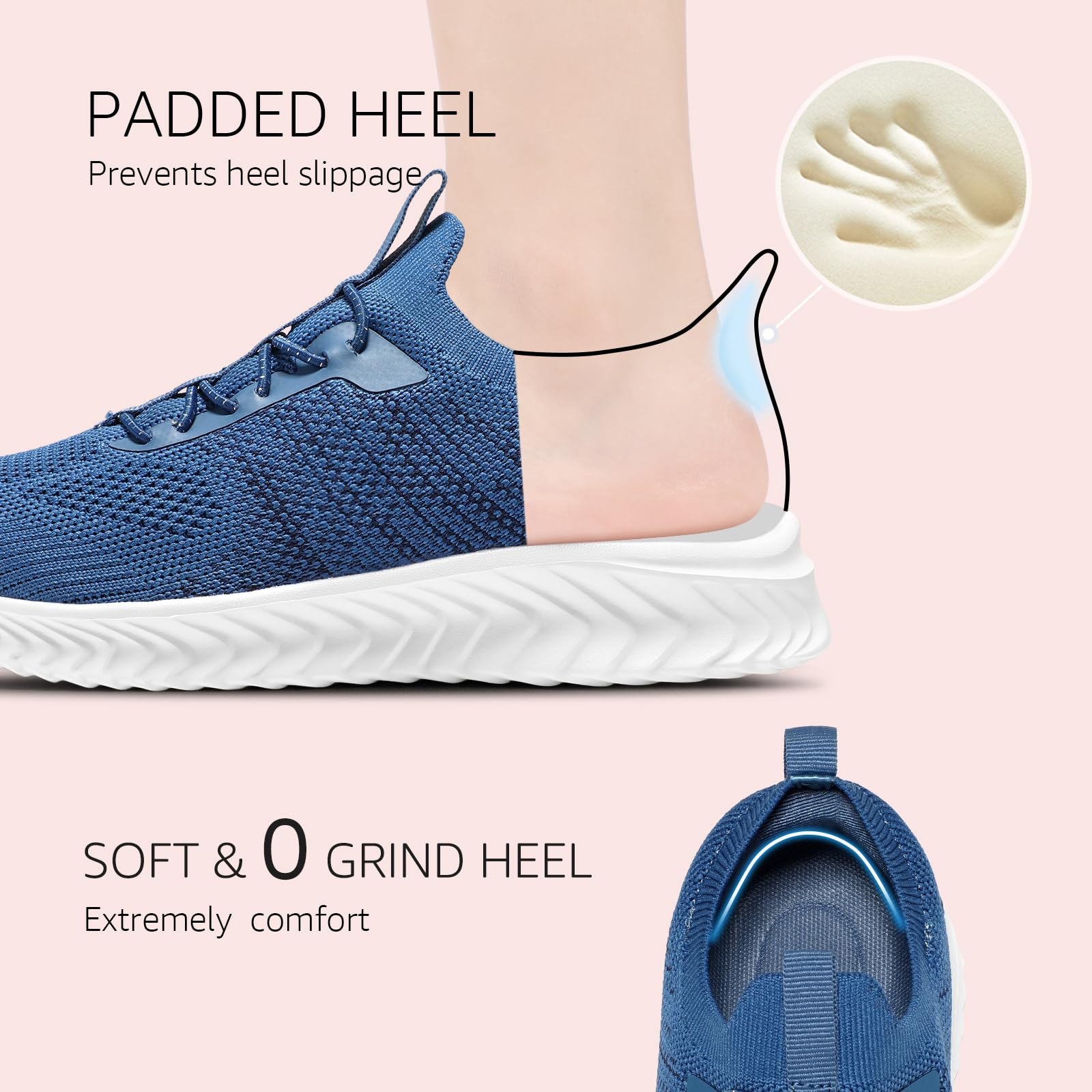 STQ Women's Walking Shoes - Slip On Sneakers with Arch Support & Non-Slip Sole - Memory Foam Comfort - Denim Blue (Size 9.5) - Perfect for Walking, Shopping & Daily Wear