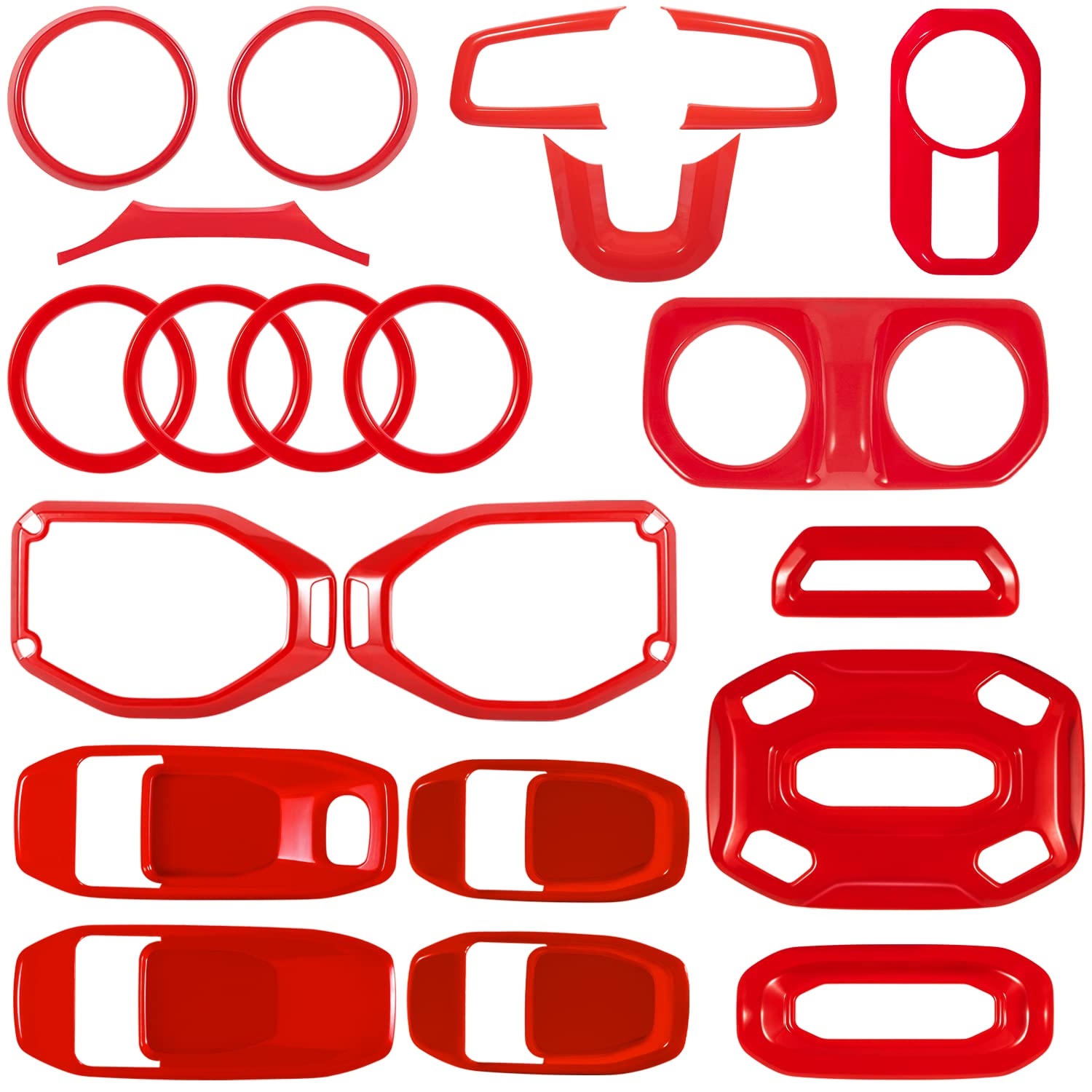 21PCS Full Interior Trim Kit for Jeep Wrangler JL JLU 2018-2023 & Gladiator JT - Red Air Vent, Door Handle, Speaker & Switch Covers | Upgrade Your Jeep's Interior Style for Off-Road Adventures & Daily Driving