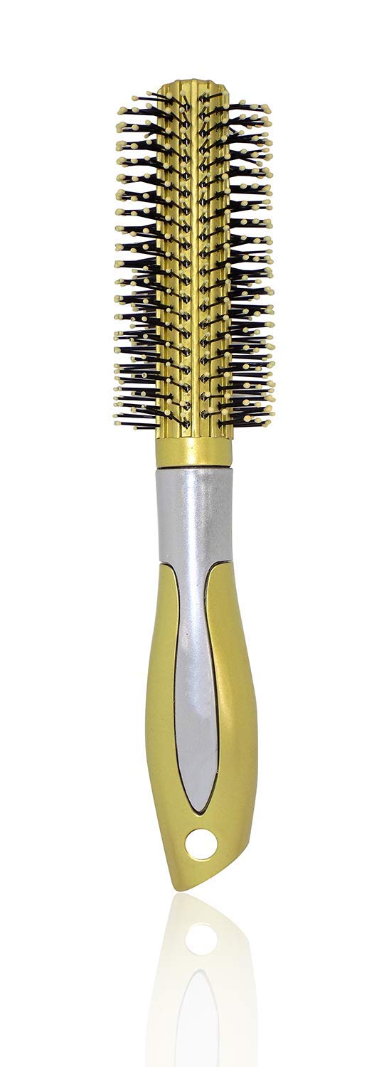 SIYAA Professional Round Hair Brush for Salon & Home Use - Styling Tool for Men & Women - Golden (Pack of 1, Size M-28) - Perfect for Blowouts, Curls & Volume Styling